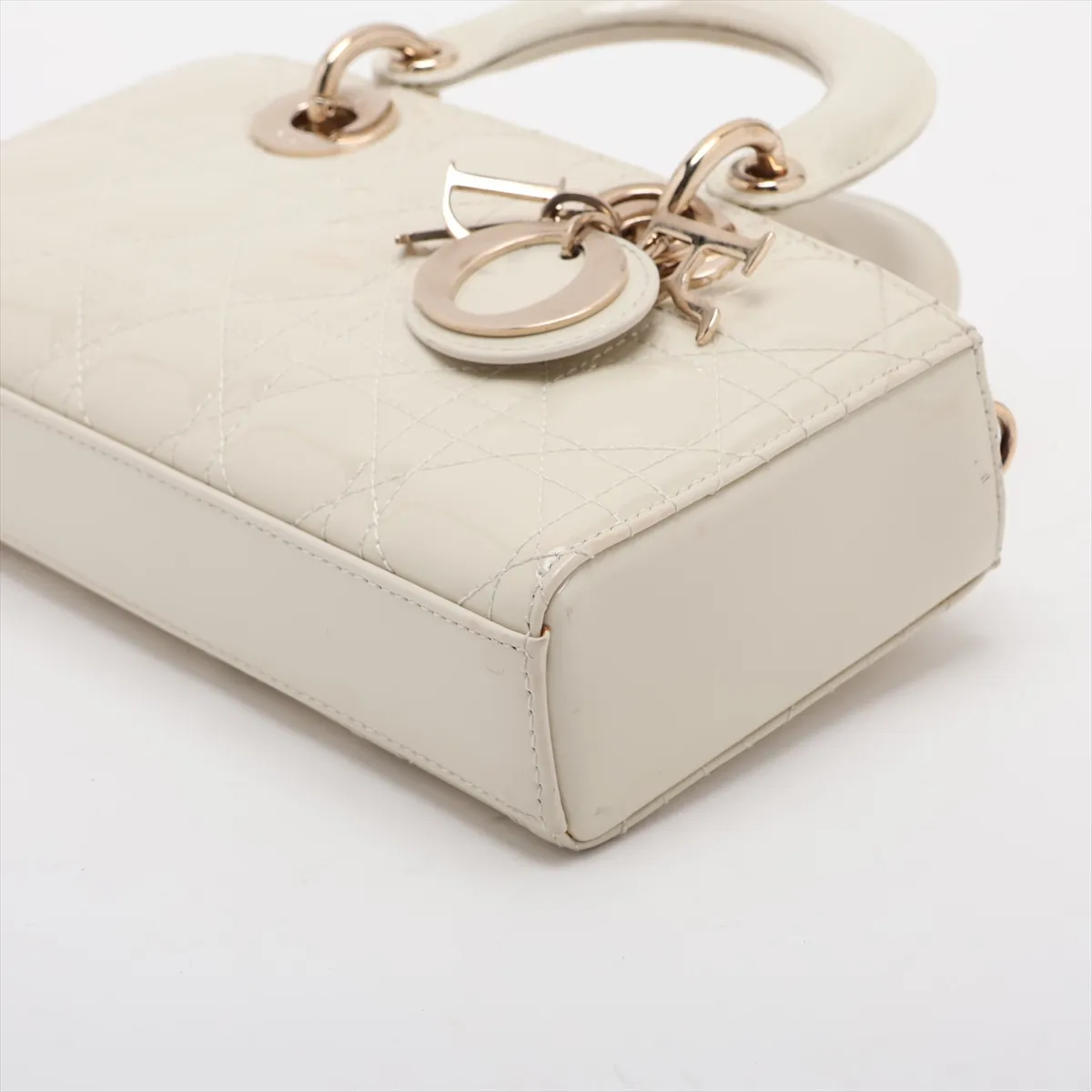 Cannage Lady D-Joy Small Patent Leather 2-Way Handbag White — view 3