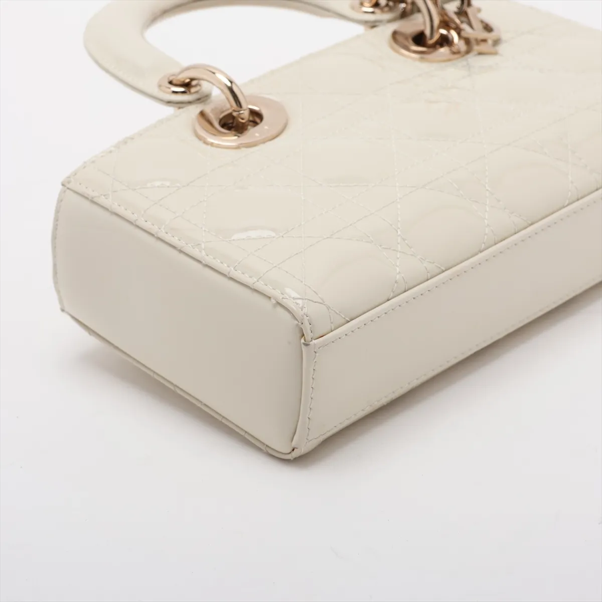 Cannage Lady D-Joy Small Patent Leather 2-Way Handbag White — view 4