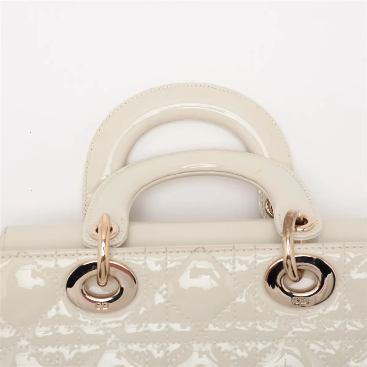 Cannage Lady D-Joy Small Patent Leather 2-Way Handbag White — view 6