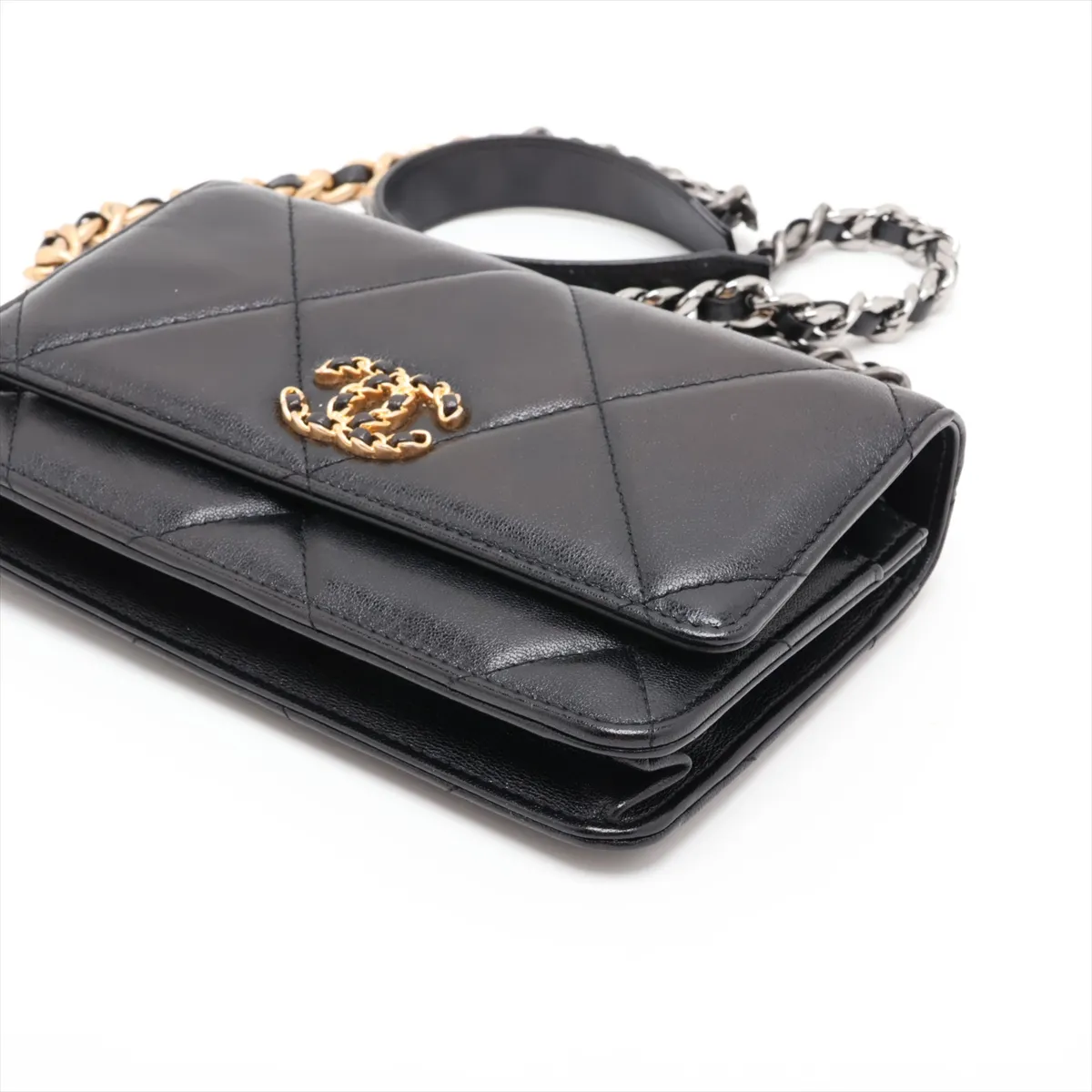 19 Lambskin Chain Shoulder Bag, Black with Gold and Silver Hardware, 29729514, serial number in the 29 range. — view 3