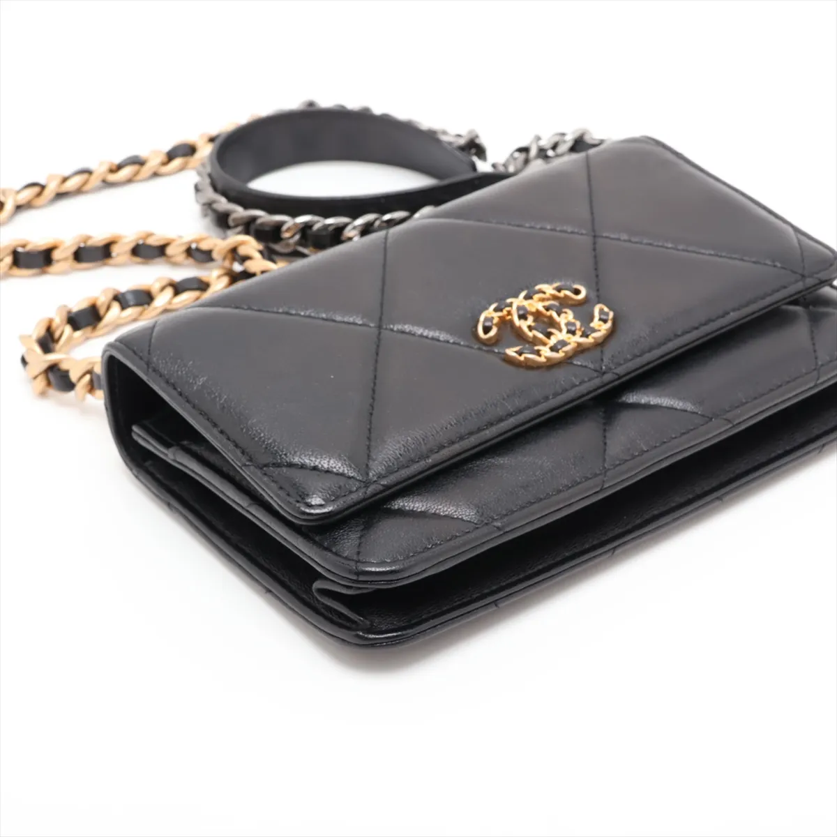 19 Lambskin Chain Shoulder Bag, Black with Gold and Silver Hardware, 29729514, serial number in the 29 range. — view 4