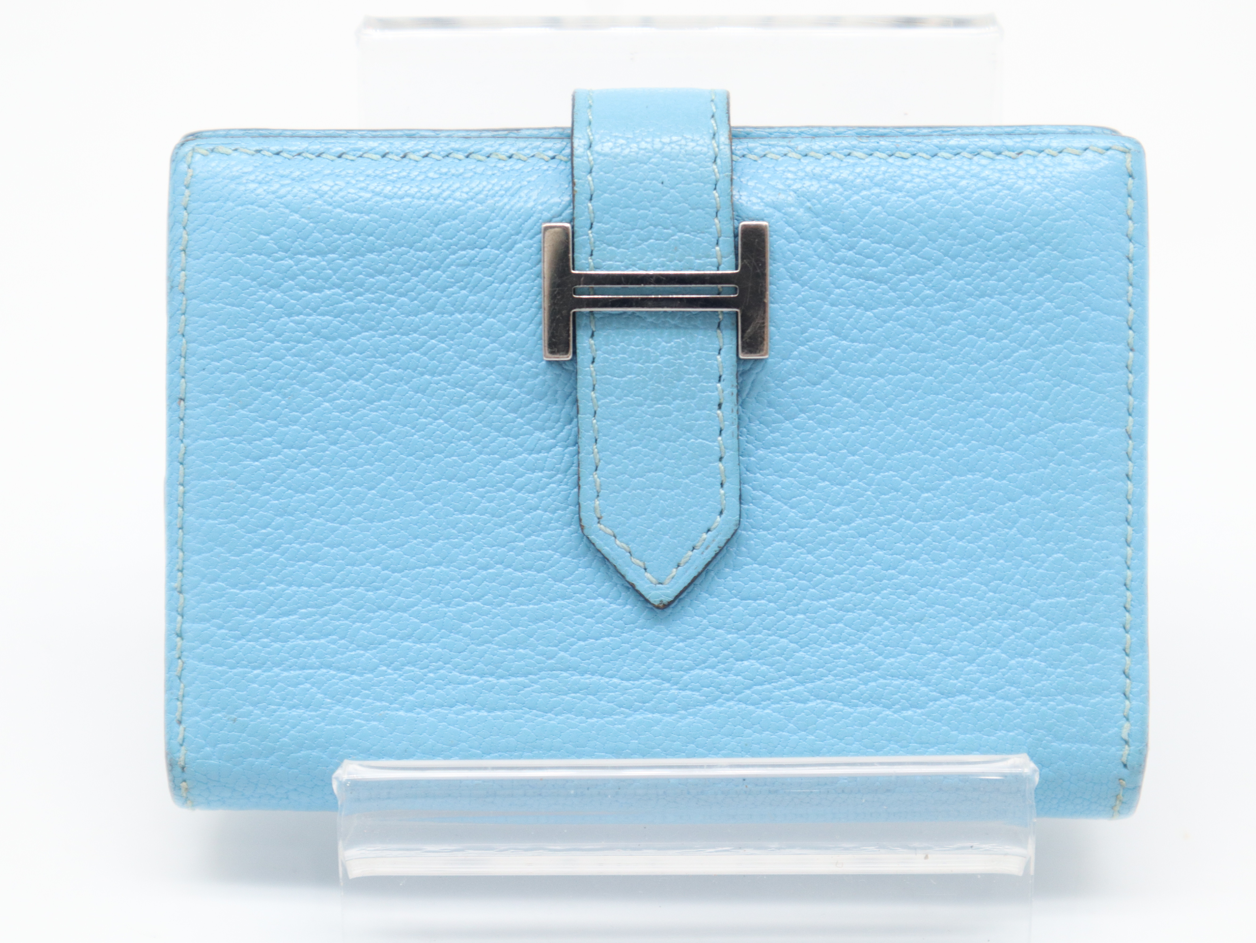 Bearn Mini Wallet, L stamp, Chevre leather, Blue
