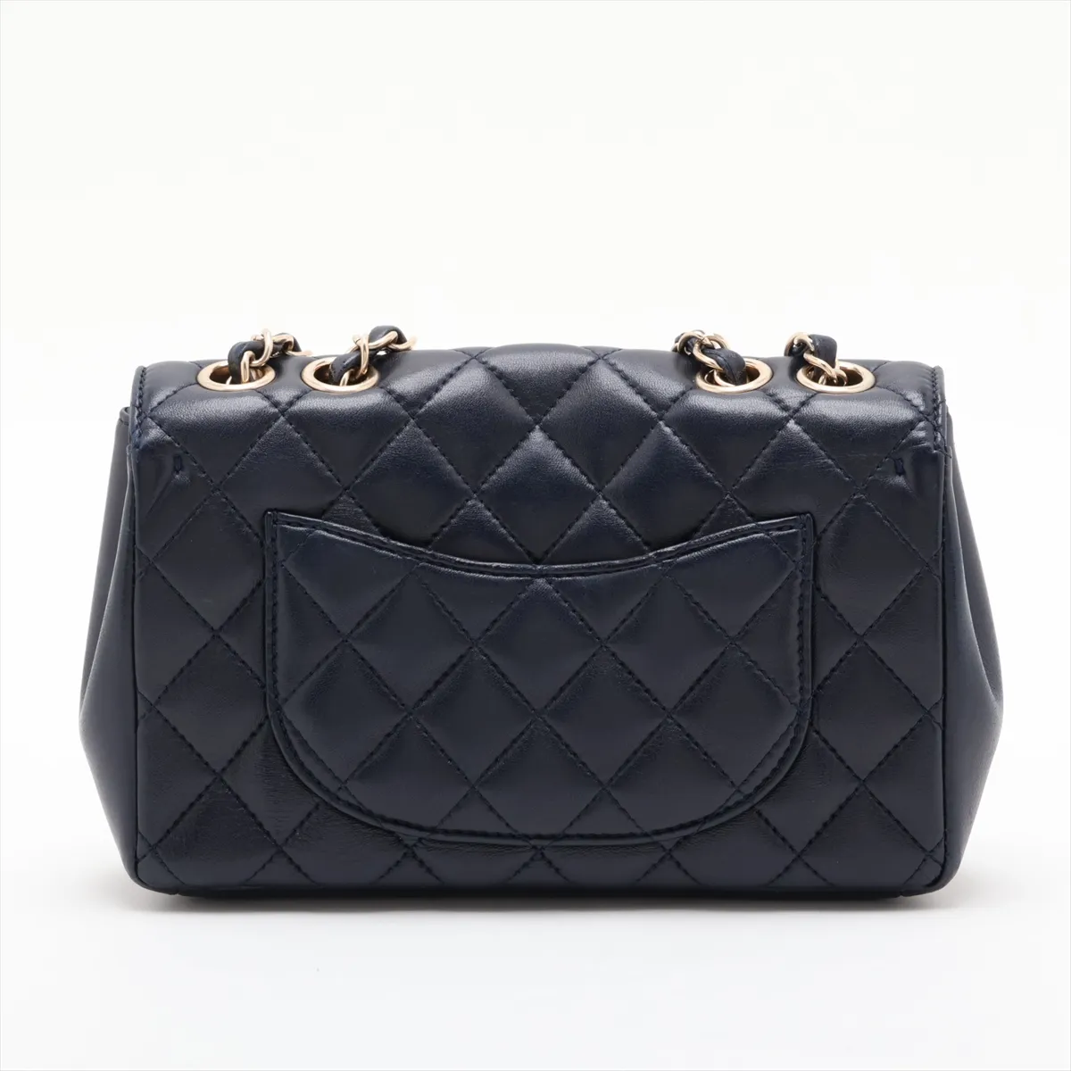 Matelassé Lambskin Single Flap Double Chain Bag, Navy, Gold Hardware, 21941008, Serial Number 21 — view 2