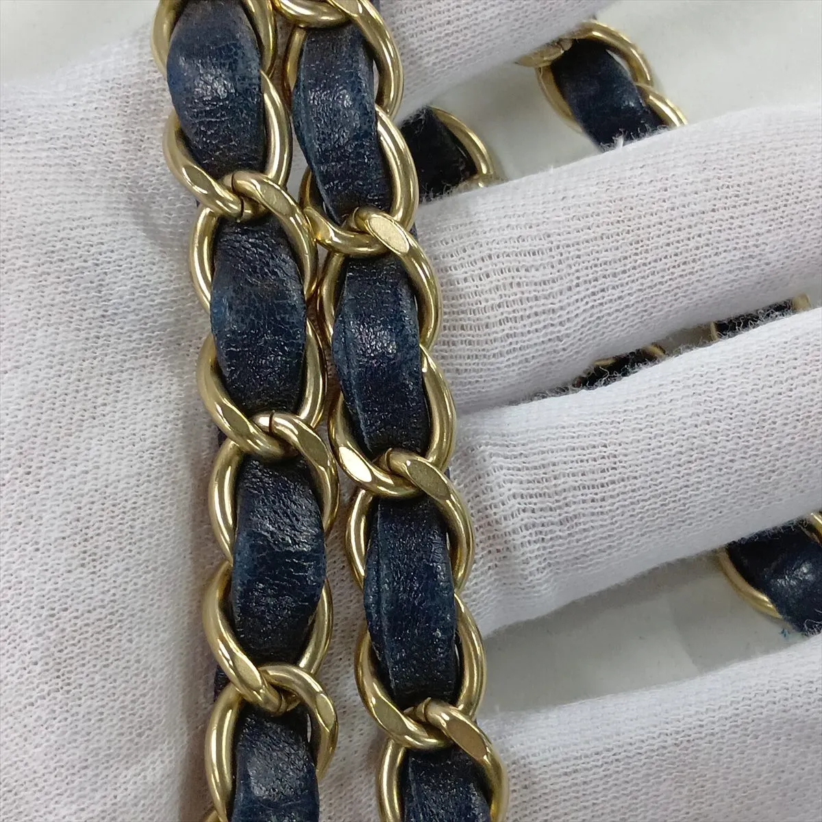 Matelassé Lambskin Single Flap Double Chain Bag, Navy, Gold Hardware, 21941008, Serial Number 21 — view 11