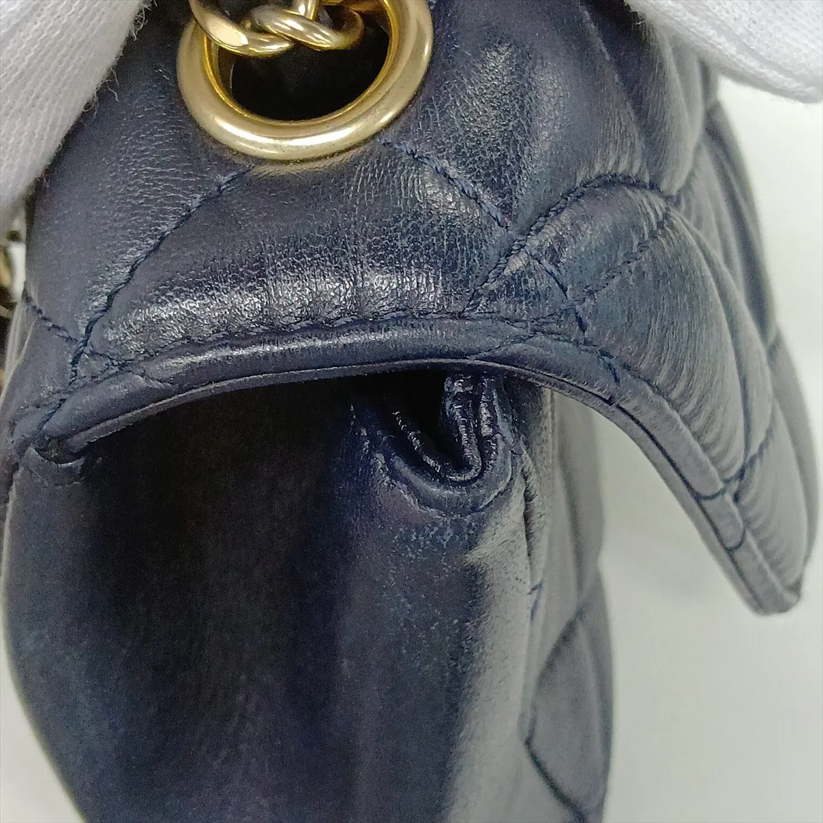 Matelassé Lambskin Single Flap Double Chain Bag, Navy, Gold Hardware, 21941008, Serial Number 21 — view 12