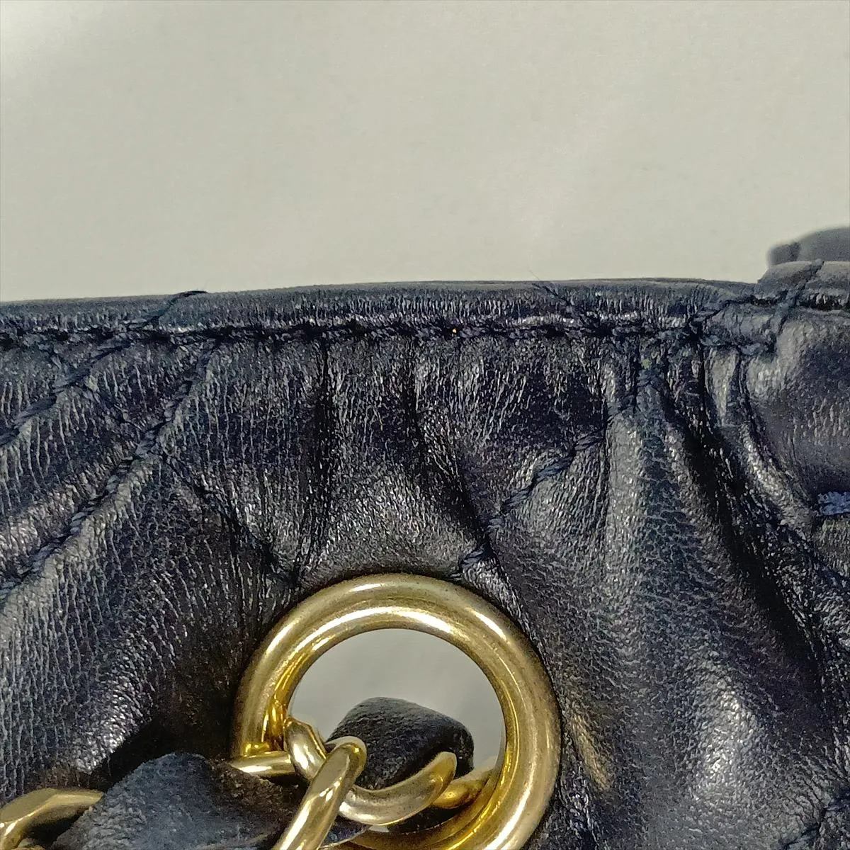 Matelassé Lambskin Single Flap Double Chain Bag, Navy, Gold Hardware, 21941008, Serial Number 21 — view 14