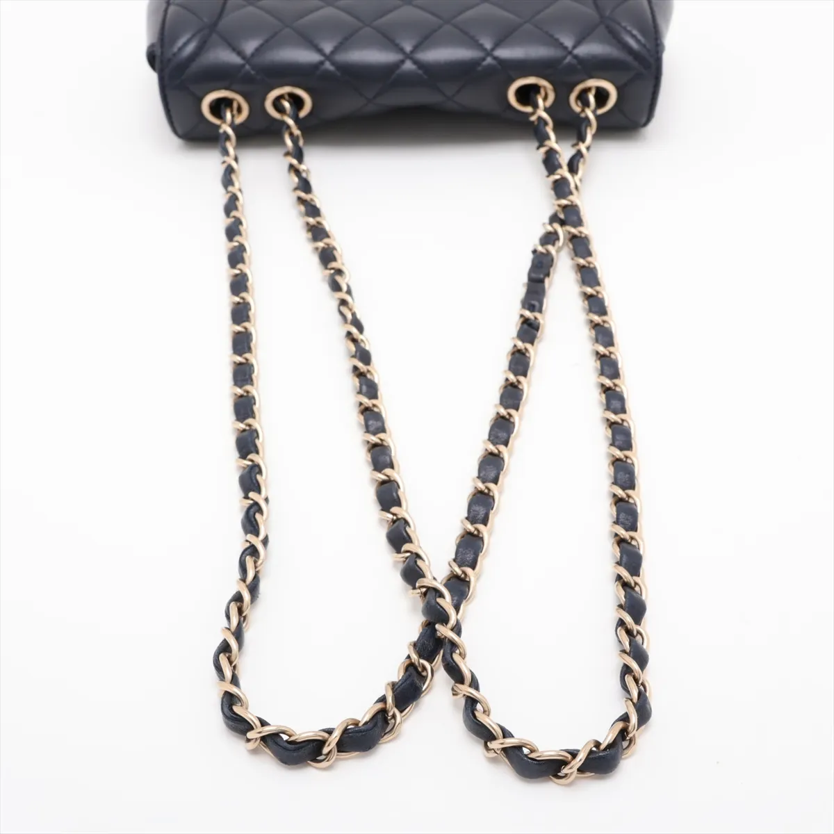 Matelassé Lambskin Single Flap Double Chain Bag, Navy, Gold Hardware, 21941008, Serial Number 21 — view 5