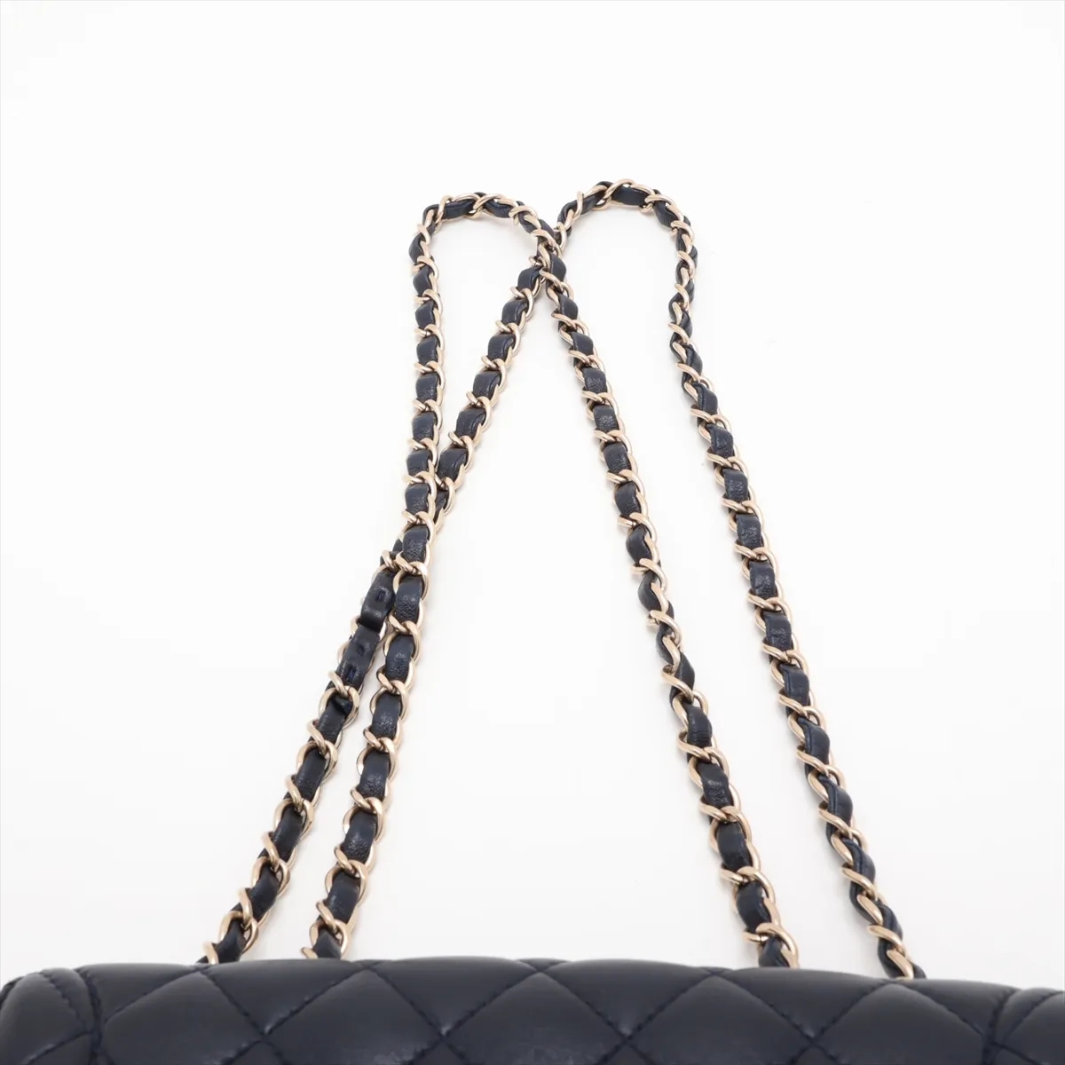 Matelassé Lambskin Single Flap Double Chain Bag, Navy, Gold Hardware, 21941008, Serial Number 21 — view 6