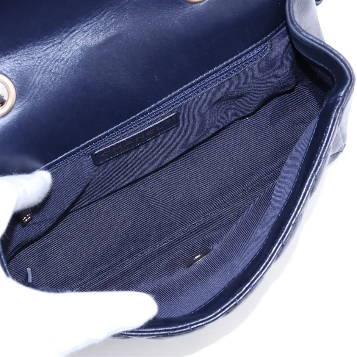 Matelassé Lambskin Single Flap Double Chain Bag, Navy, Gold Hardware, 21941008, Serial Number 21 — view 7