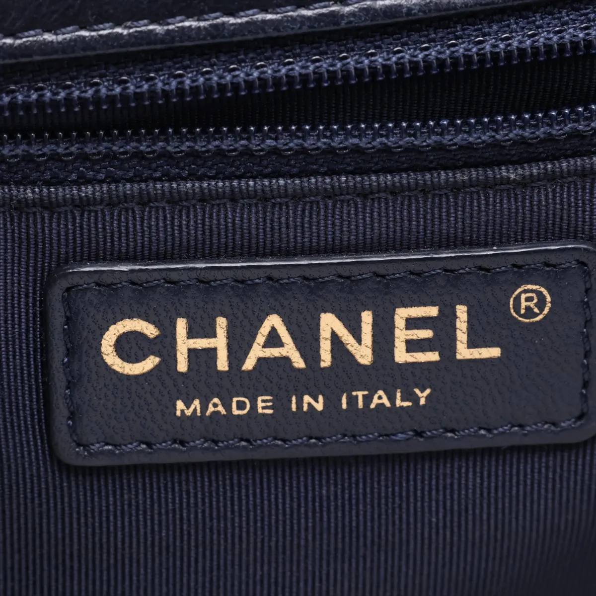 Matelassé Lambskin Single Flap Double Chain Bag, Navy, Gold Hardware, 21941008, Serial Number 21 — view 10