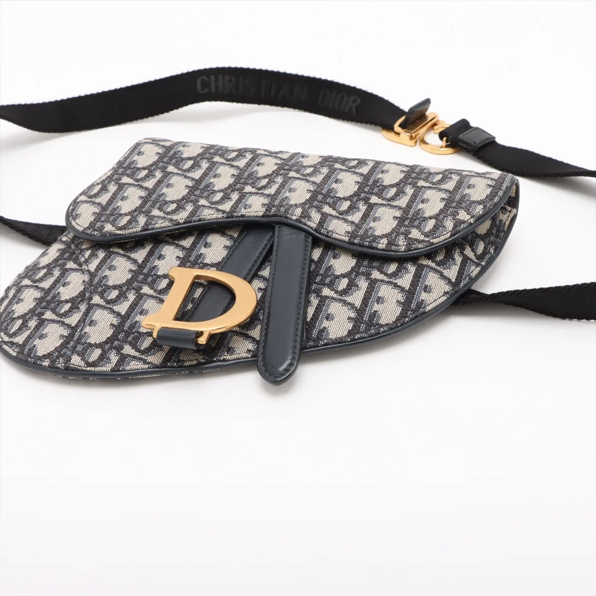 Oblique Saddle Bag Canvas x Leather Body Bag Navy — view 3