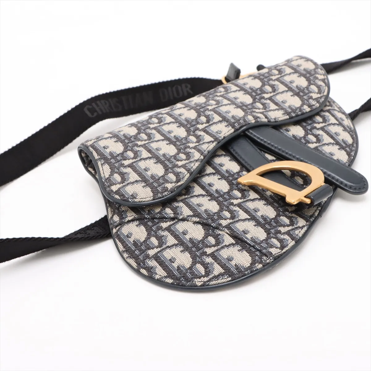 Oblique Saddle Bag Canvas x Leather Body Bag Navy — view 4
