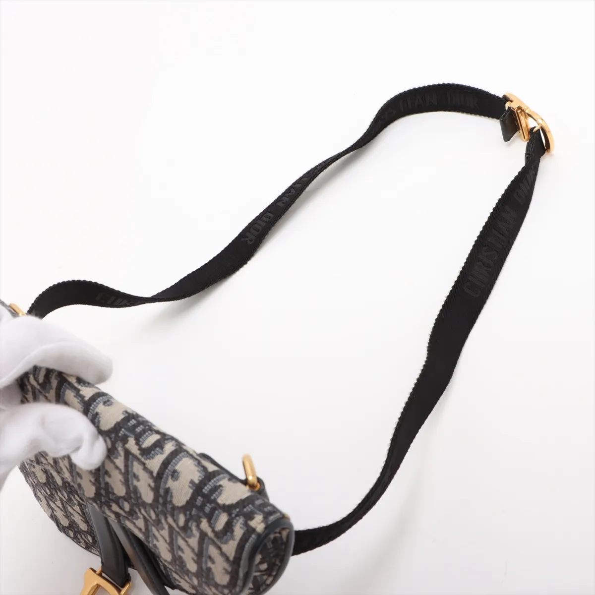 Oblique Saddle Bag Canvas x Leather Body Bag Navy — view 5