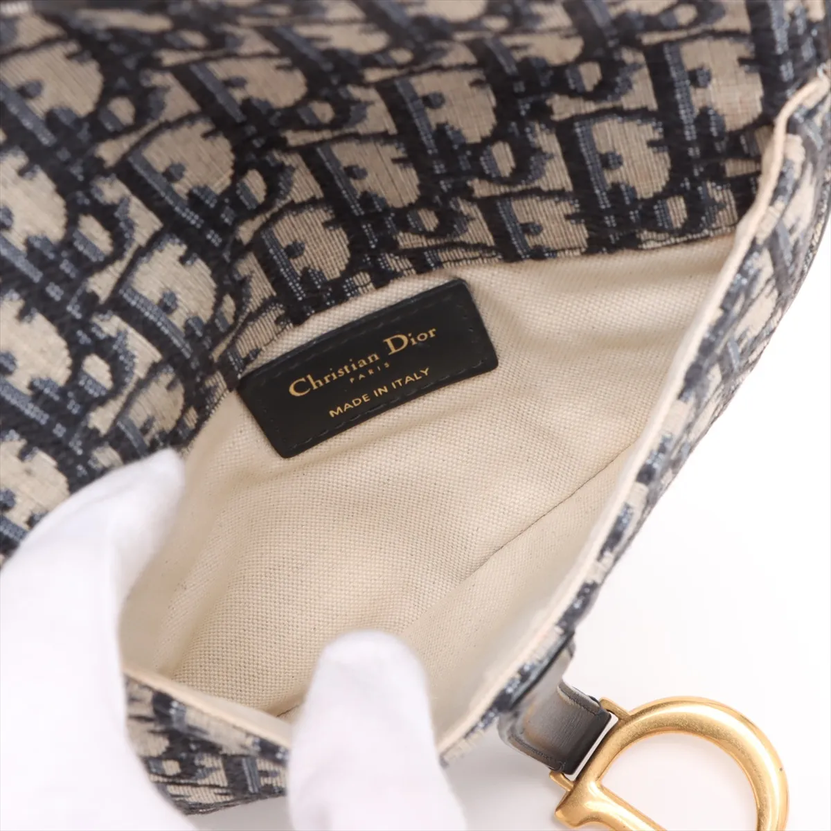 Oblique Saddle Bag Canvas x Leather Body Bag Navy — view 6