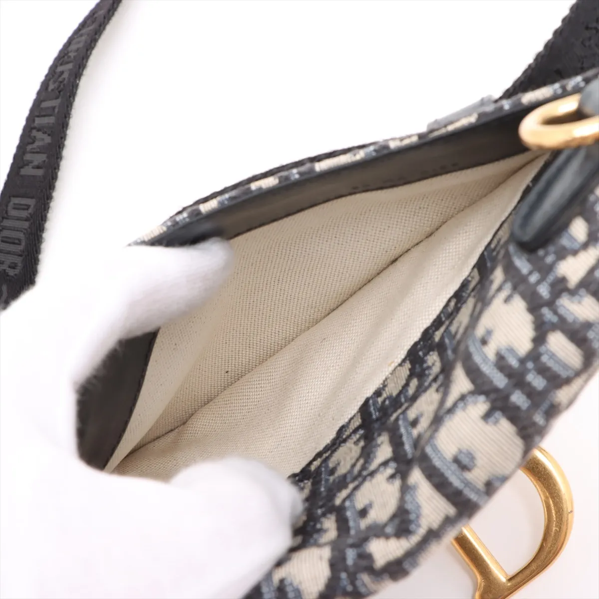 Oblique Saddle Bag Canvas x Leather Body Bag Navy — view 7