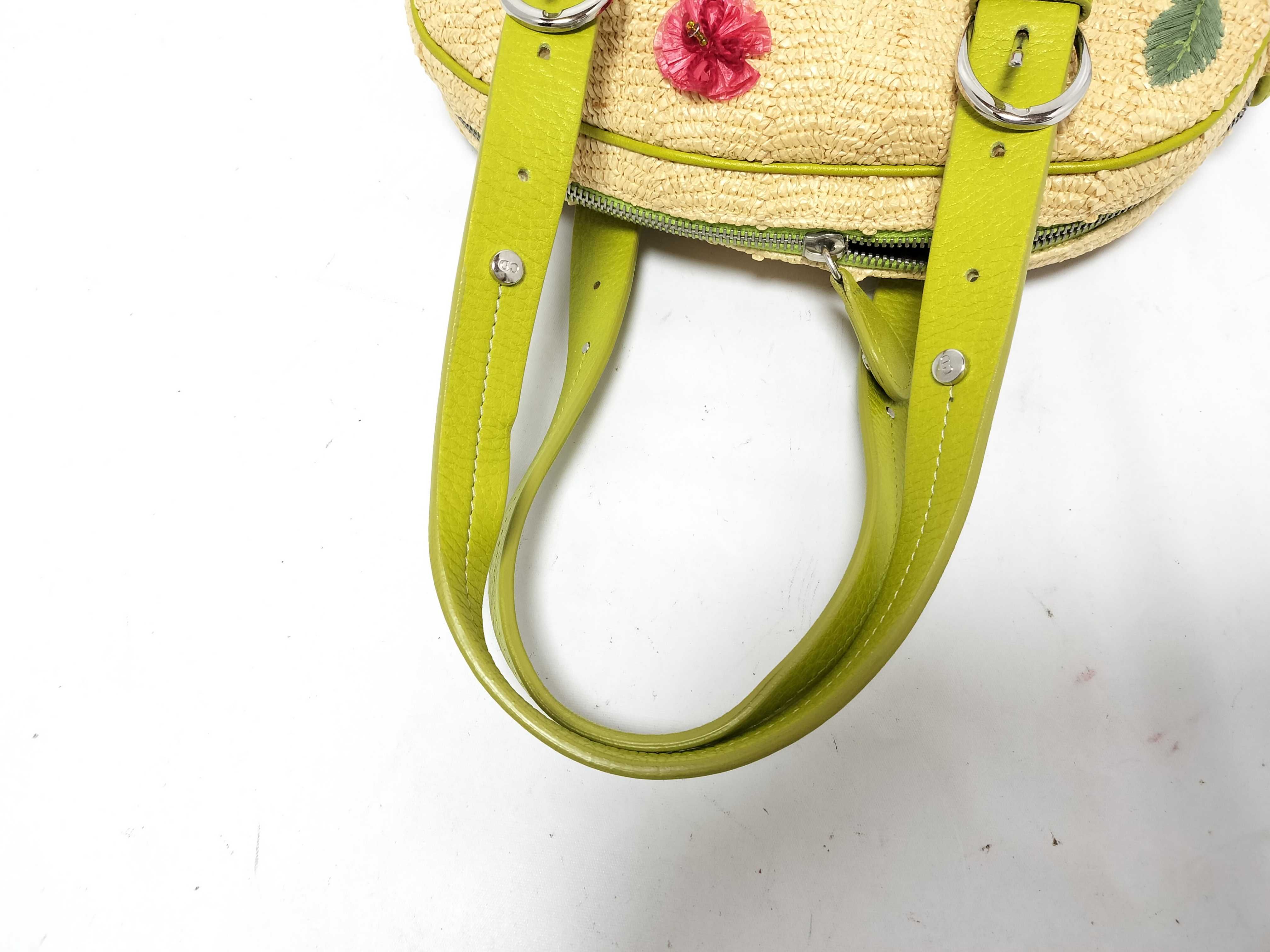 FR - Raffia x green leather handbag — view 3