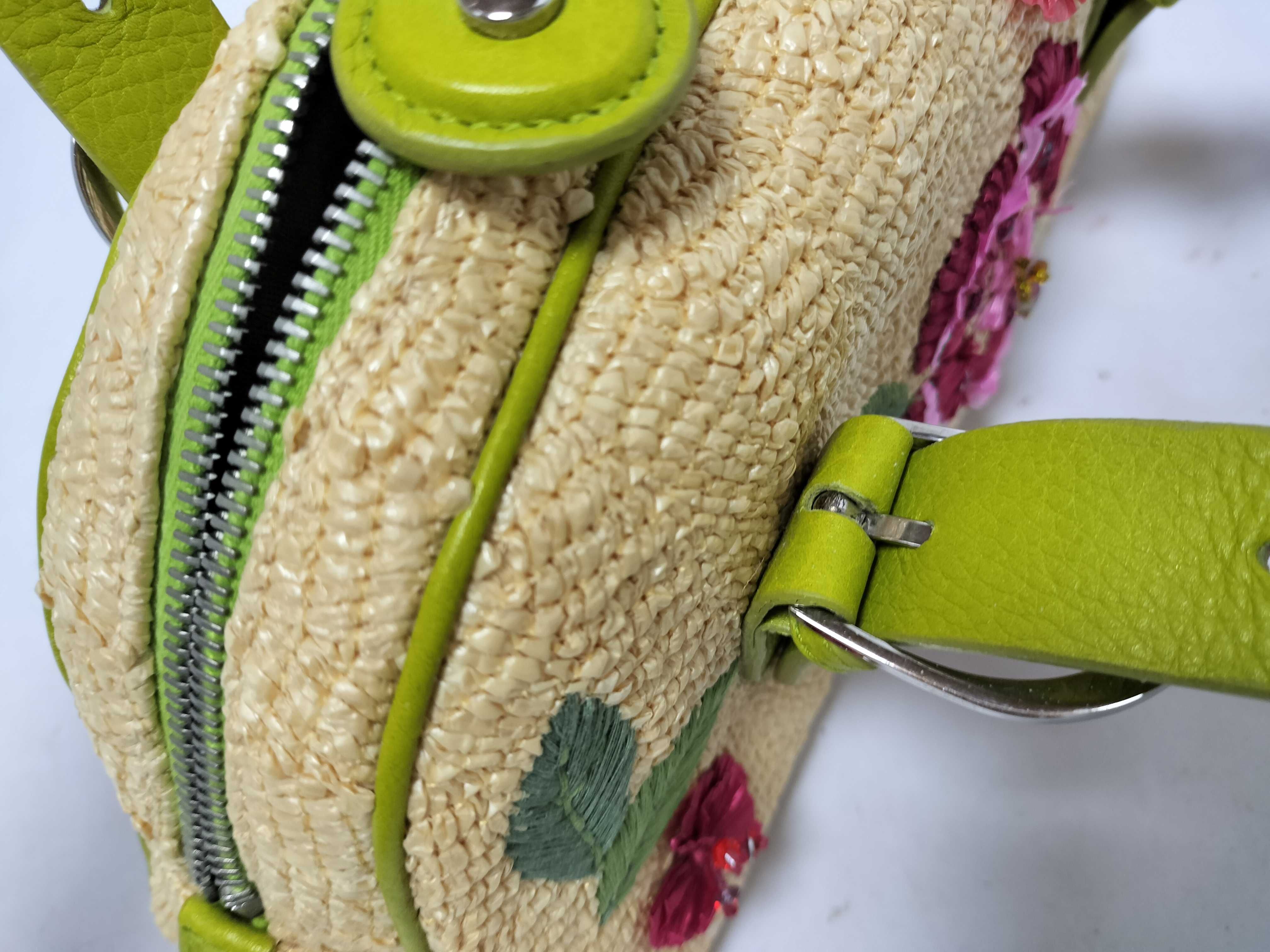 FR - Raffia x green leather handbag — view 5