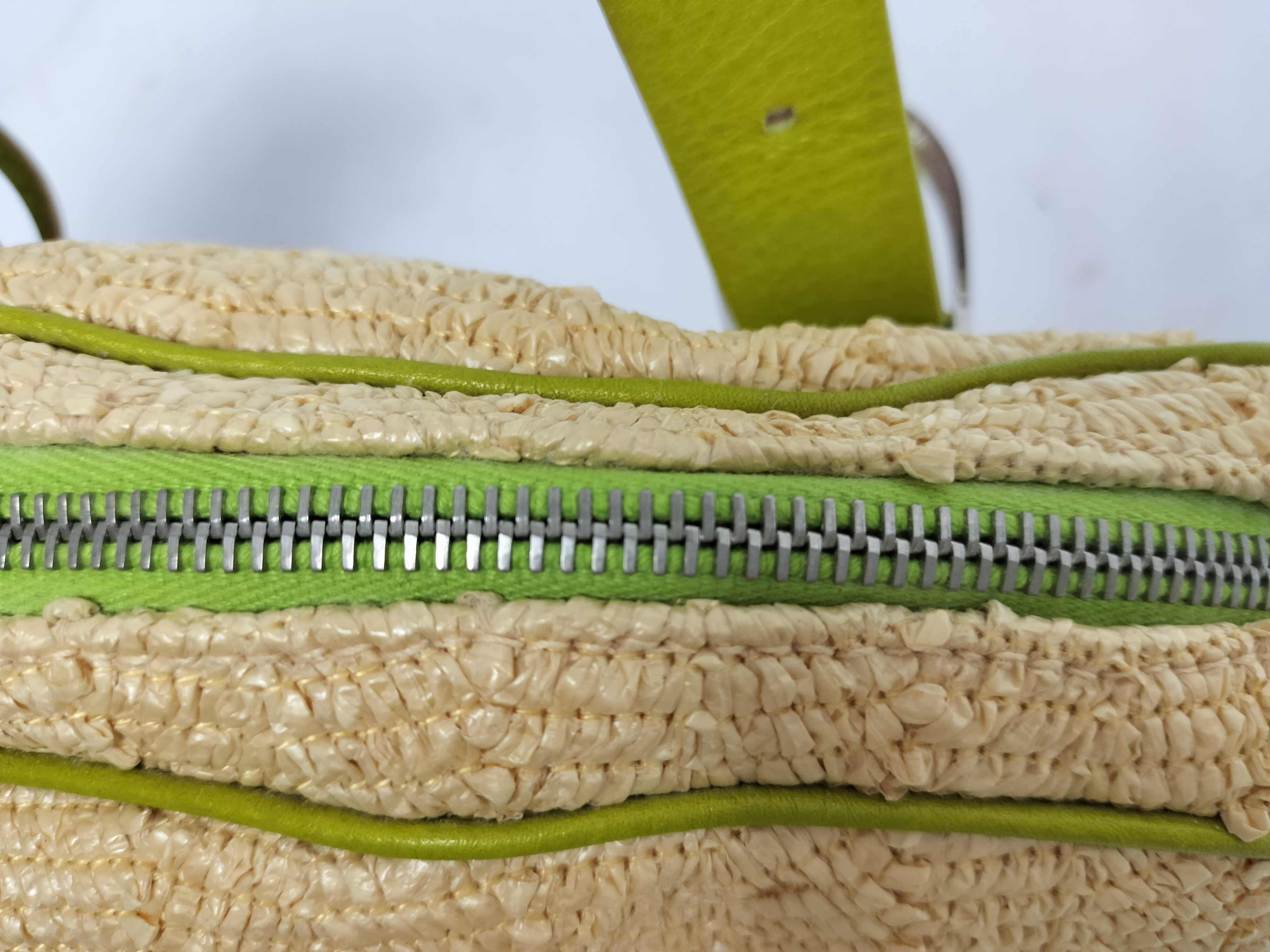 FR - Raffia x green leather handbag — view 6