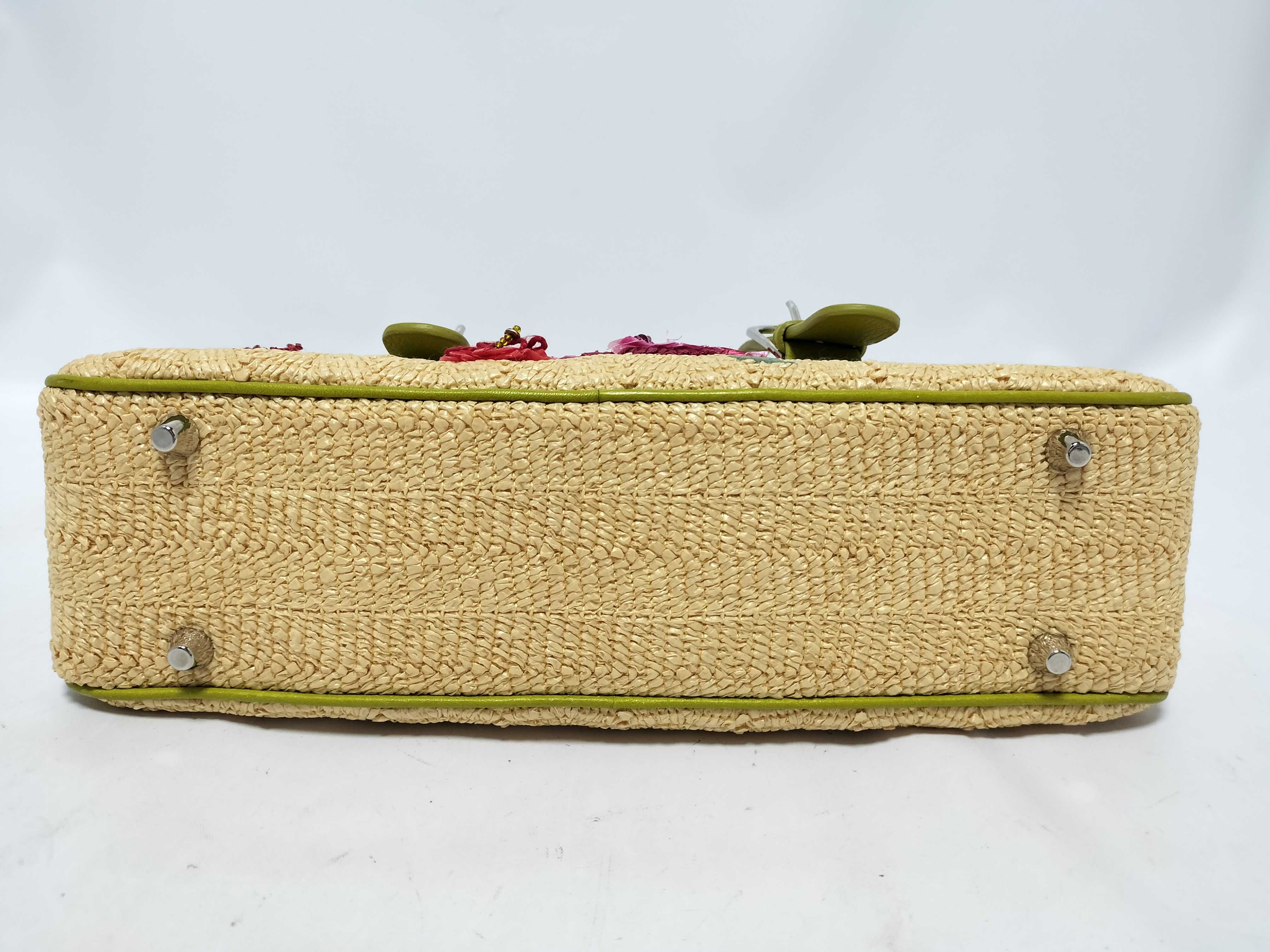 FR - Raffia x green leather handbag — view 7