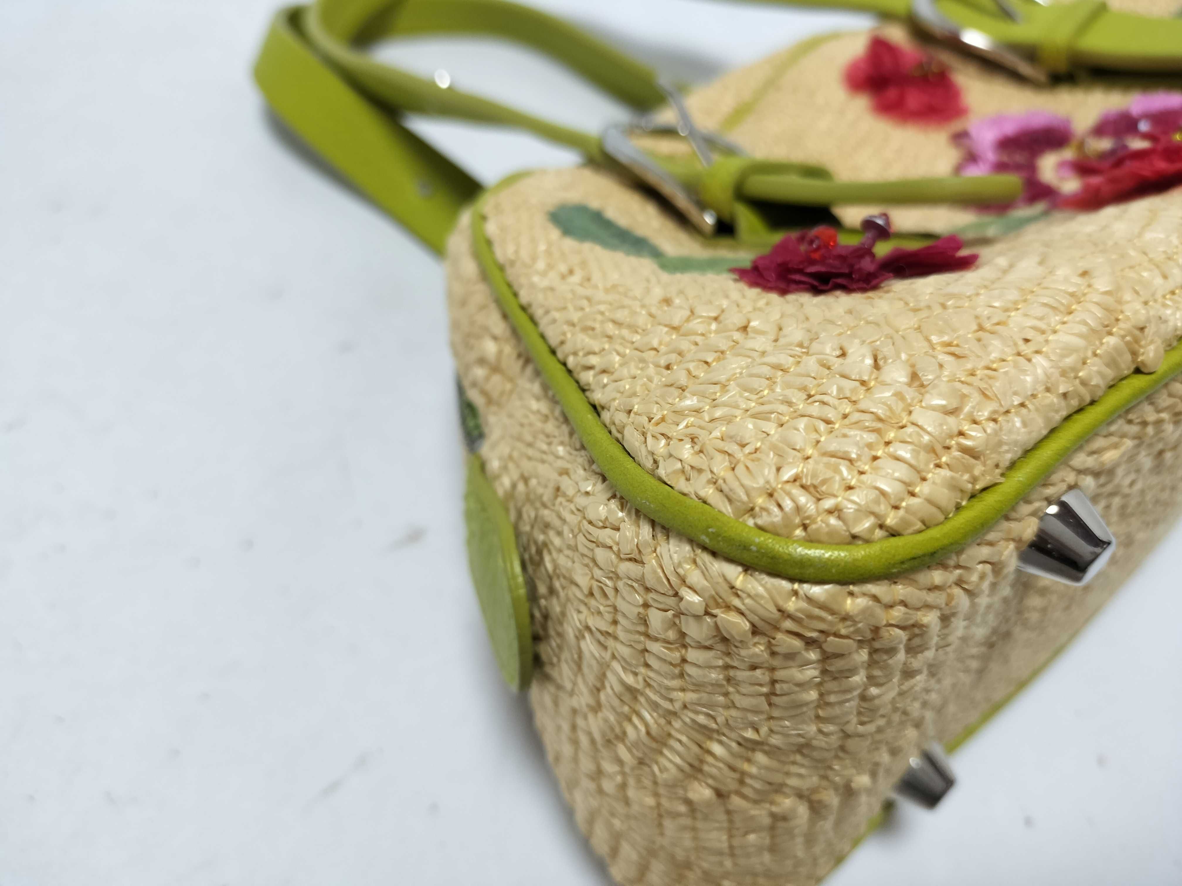 FR - Raffia x green leather handbag — view 8