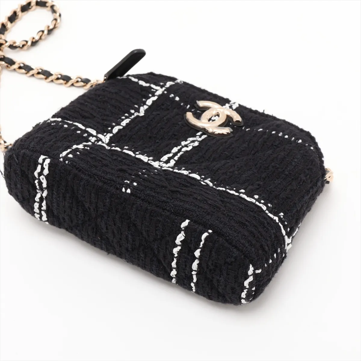 Matelassé Tweed Chain Shoulder Bag, Black x White, Gold Hardware, TCHNPA89, Random Serial Number, Year Gift — view 3