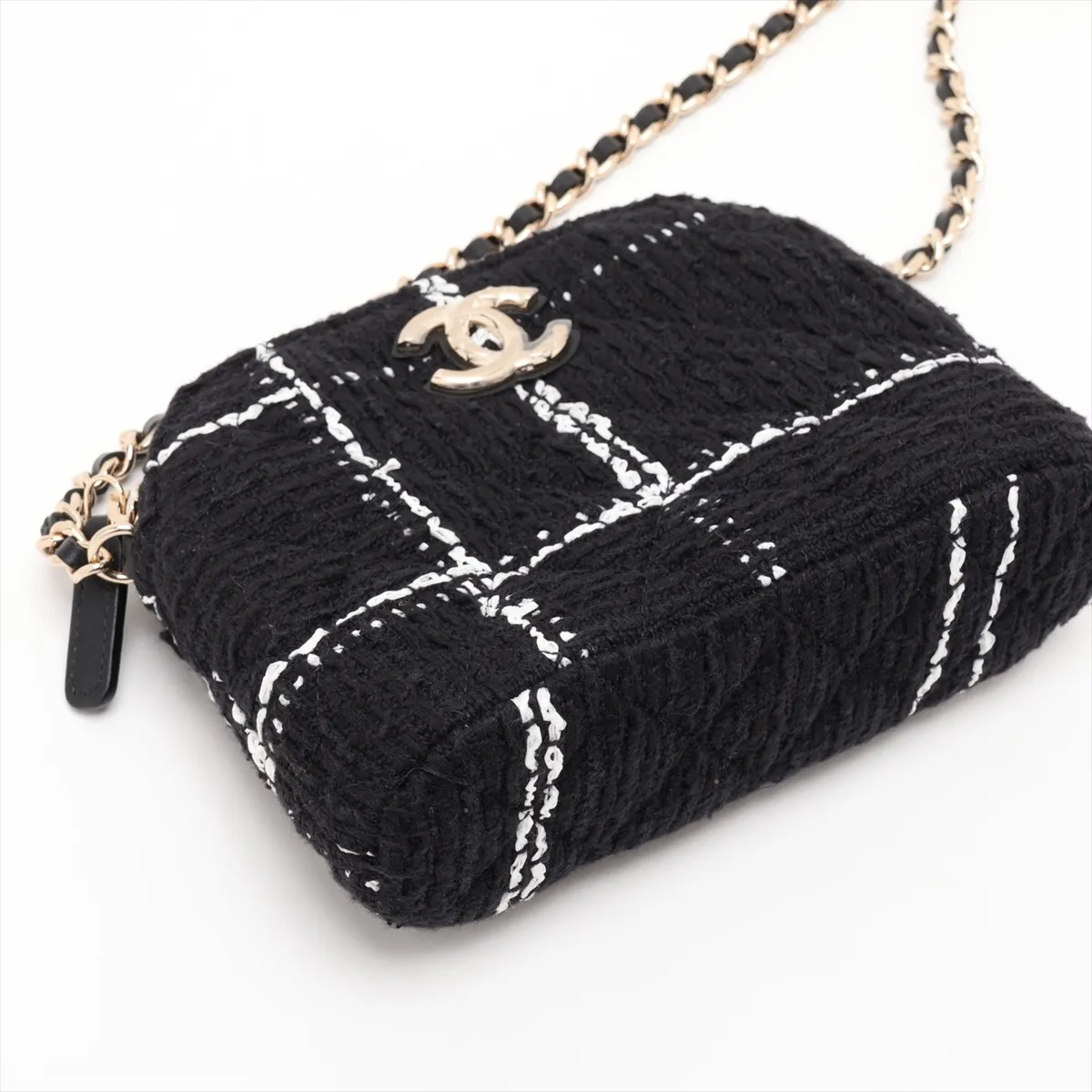Matelassé Tweed Chain Shoulder Bag, Black x White, Gold Hardware, TCHNPA89, Random Serial Number, Year Gift — view 4