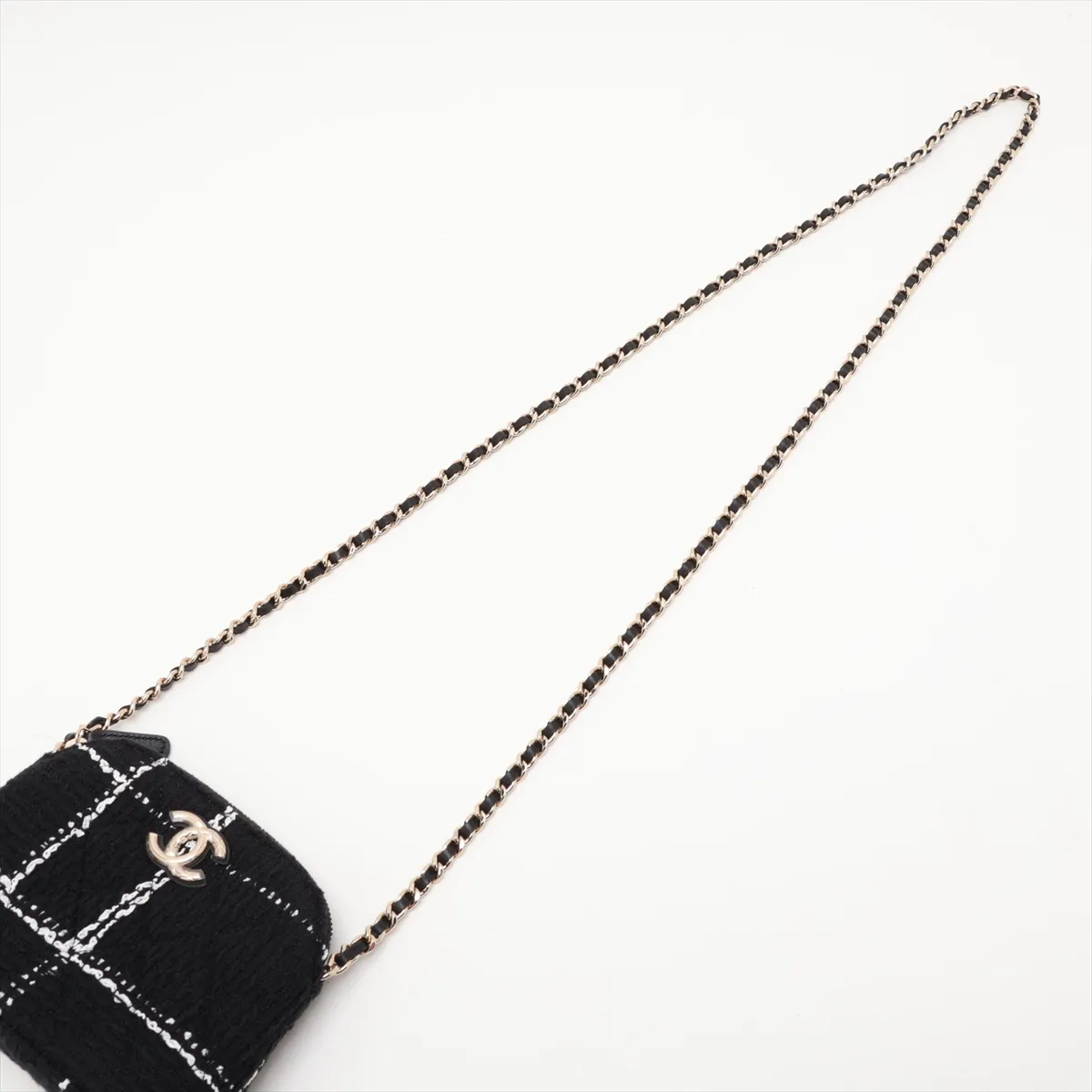 Matelassé Tweed Chain Shoulder Bag, Black x White, Gold Hardware, TCHNPA89, Random Serial Number, Year Gift — view 5