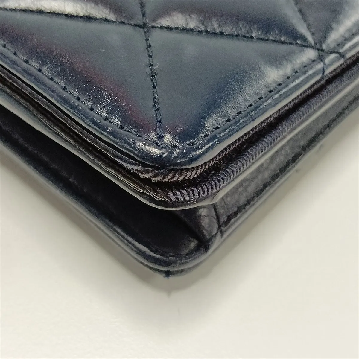 Matelassé Lambskin Single Flap Double Chain Bag, Navy x Black, Gunmetal Hardware, 21525294, Serial Number 21 — view 12