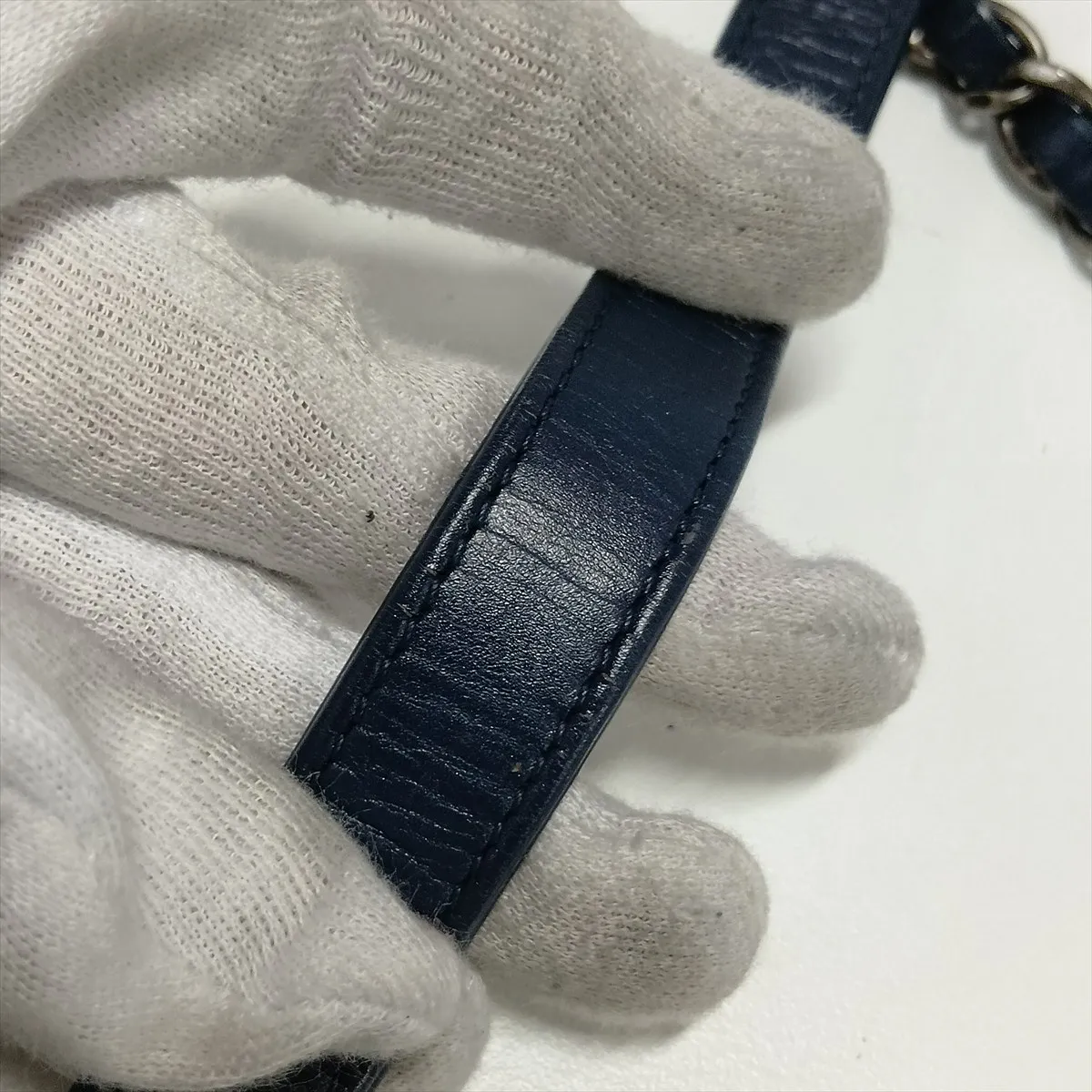 Matelassé Lambskin Single Flap Double Chain Bag, Navy x Black, Gunmetal Hardware, 21525294, Serial Number 21 — view 14