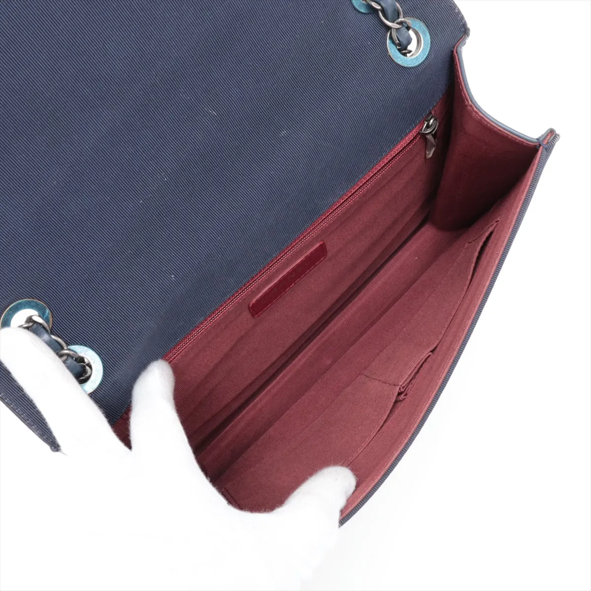 Matelassé Lambskin Single Flap Double Chain Bag, Navy x Black, Gunmetal Hardware, 21525294, Serial Number 21 — view 7