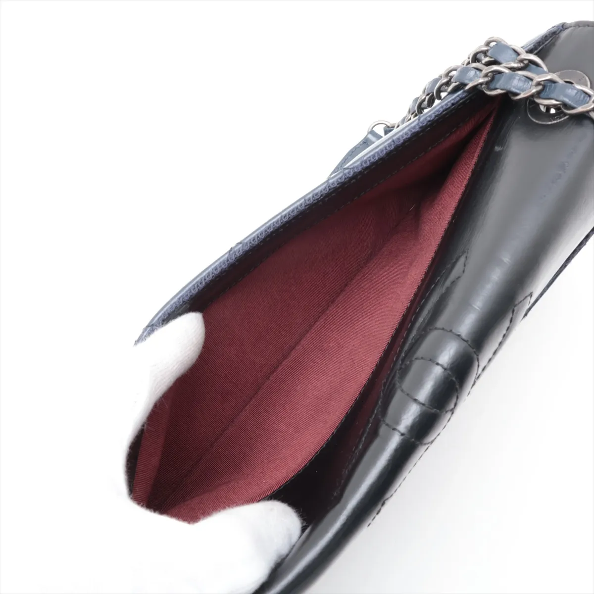 Matelassé Lambskin Single Flap Double Chain Bag, Navy x Black, Gunmetal Hardware, 21525294, Serial Number 21 — view 8