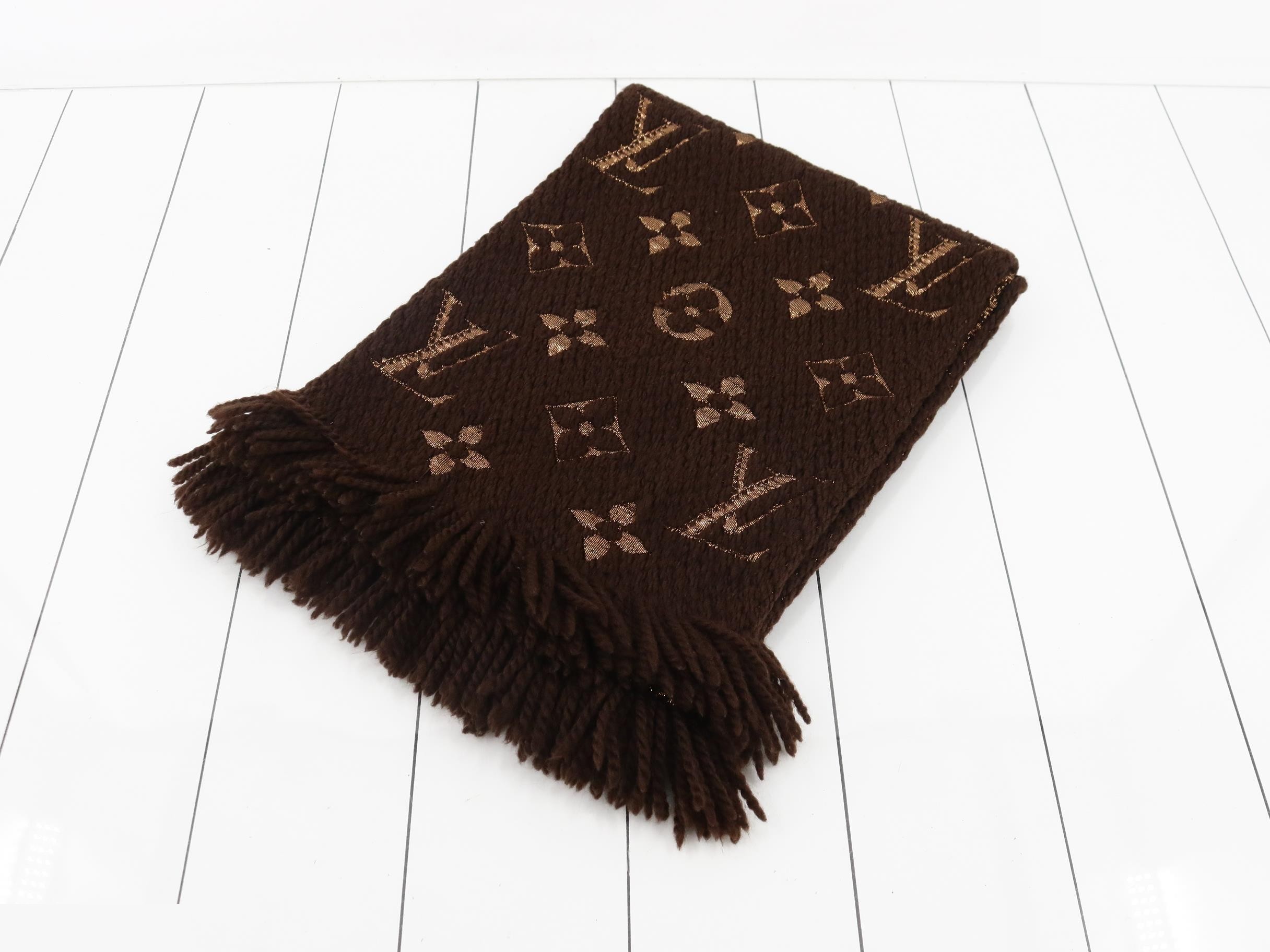 Logo Mania Long Scarf, Domestic Tag Included, Brown & Gold
