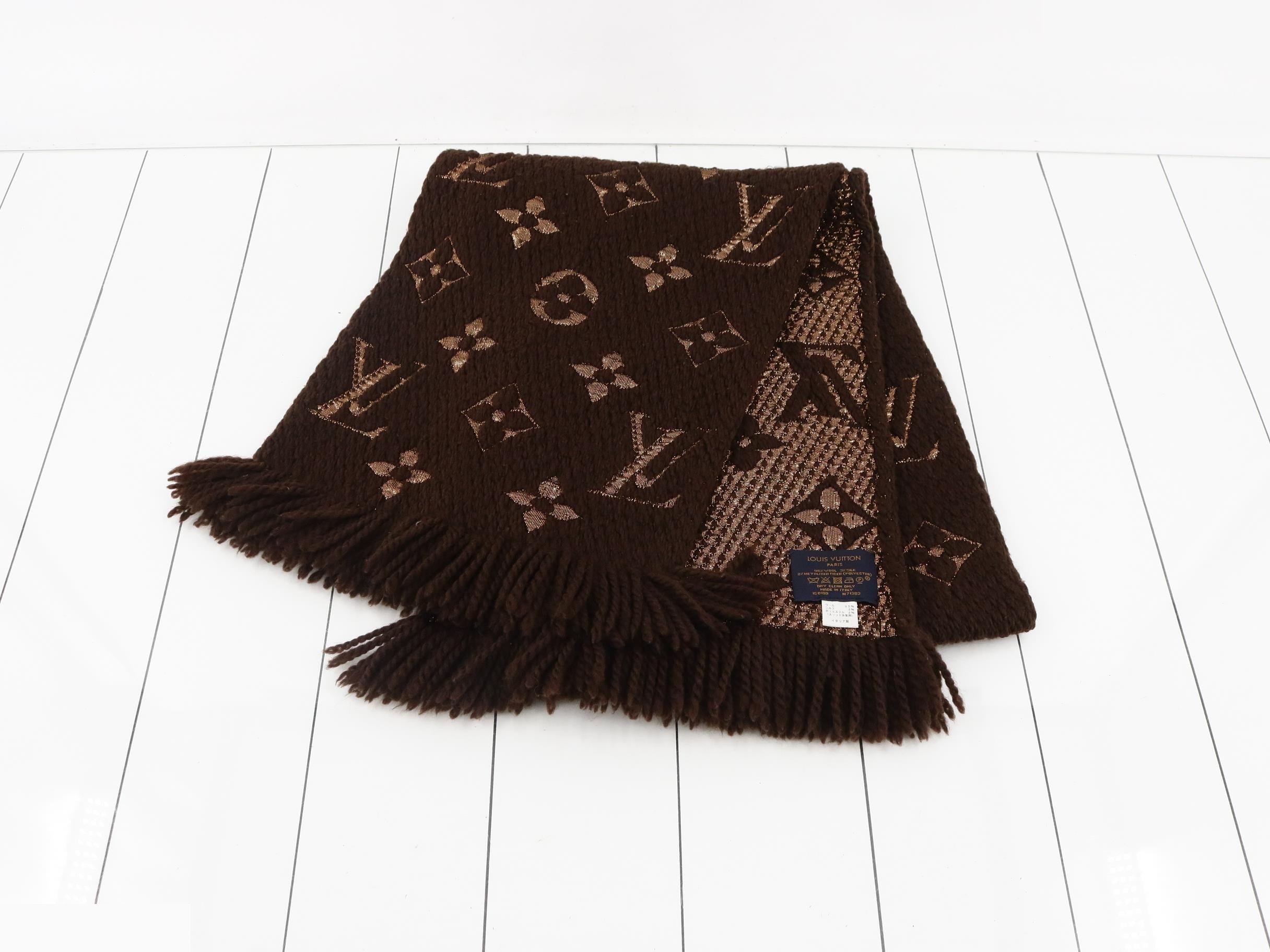 Logo Mania Long Scarf, Domestic Tag Included, Brown & Gold — view 2