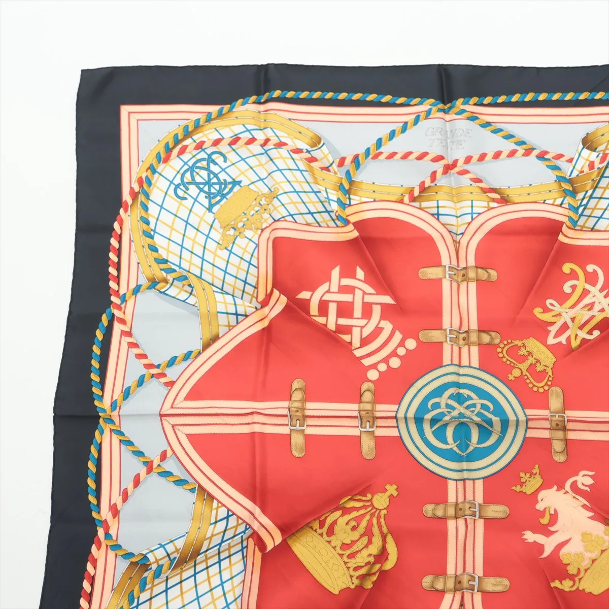 Carre 90 GRANDE TENUE Horse Ceremonial Scarf, Silk, Black. Shows signs of wear, including snags, loose threads, — view 2