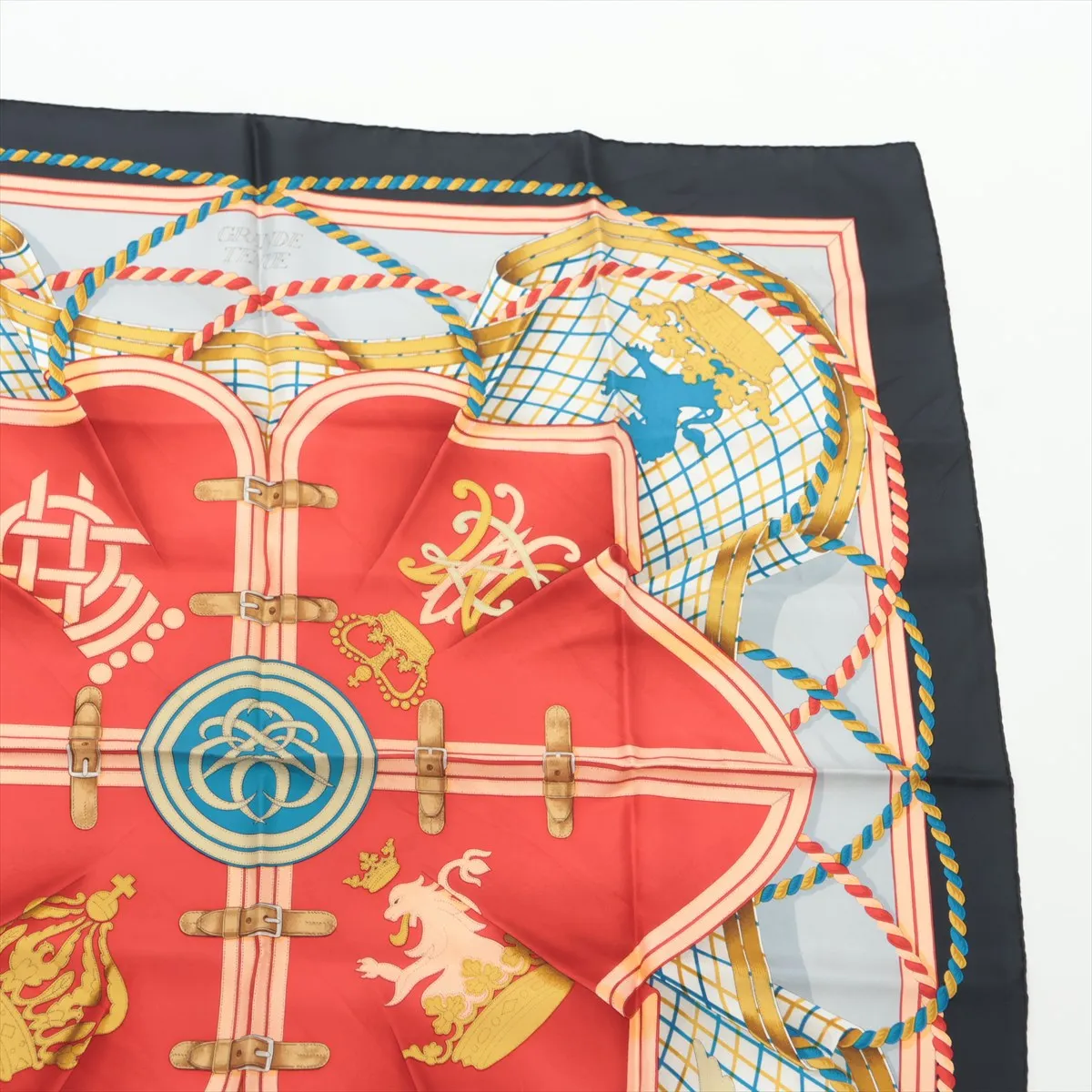 Carre 90 GRANDE TENUE Horse Ceremonial Scarf, Silk, Black. Shows signs of wear, including snags, loose threads, — view 3