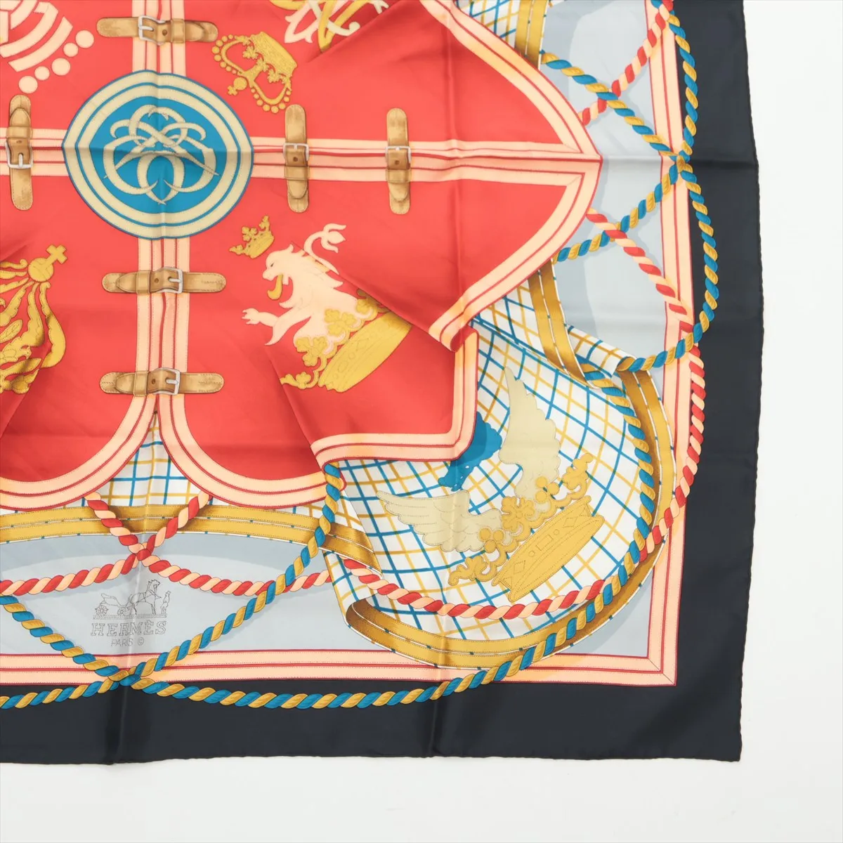 Carre 90 GRANDE TENUE Horse Ceremonial Scarf, Silk, Black. Shows signs of wear, including snags, loose threads, — view 4