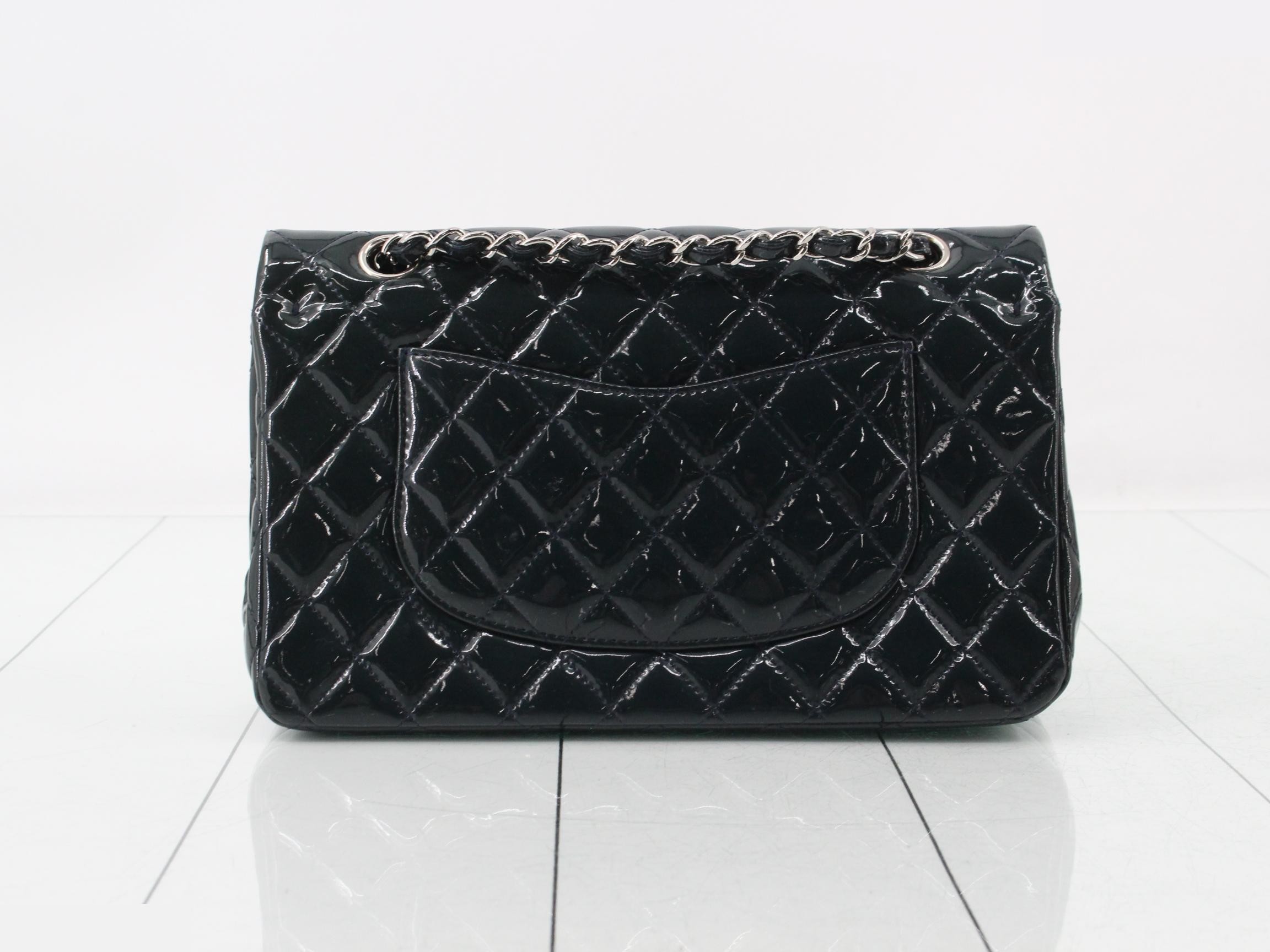 Matelassé enamel double flap double chain shoulder bag — view 2