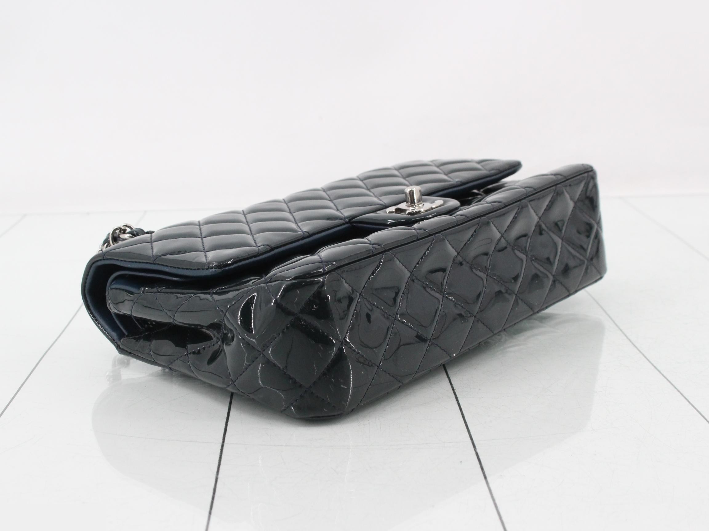 Matelassé enamel double flap double chain shoulder bag — view 5