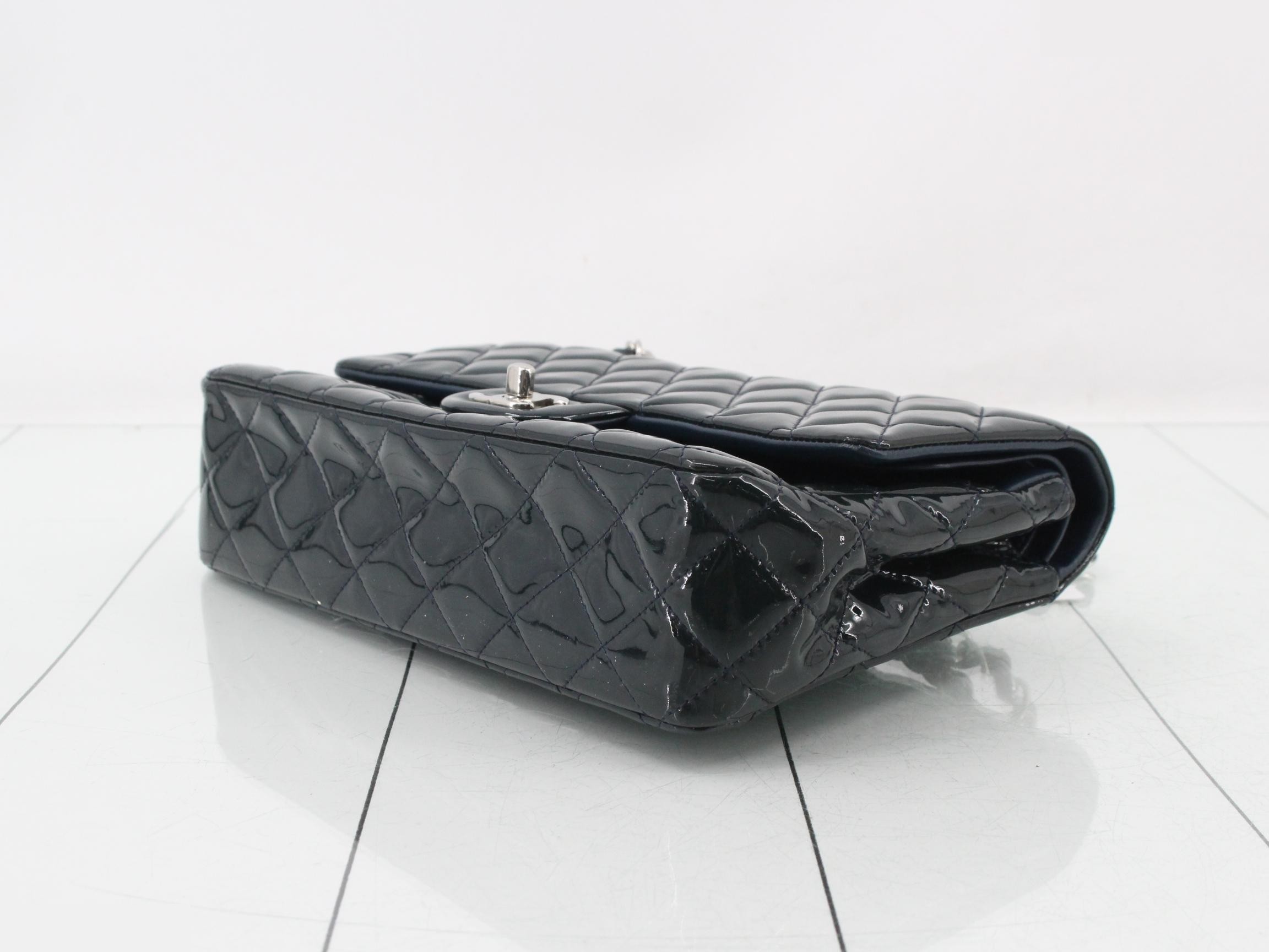Matelassé enamel double flap double chain shoulder bag — view 6