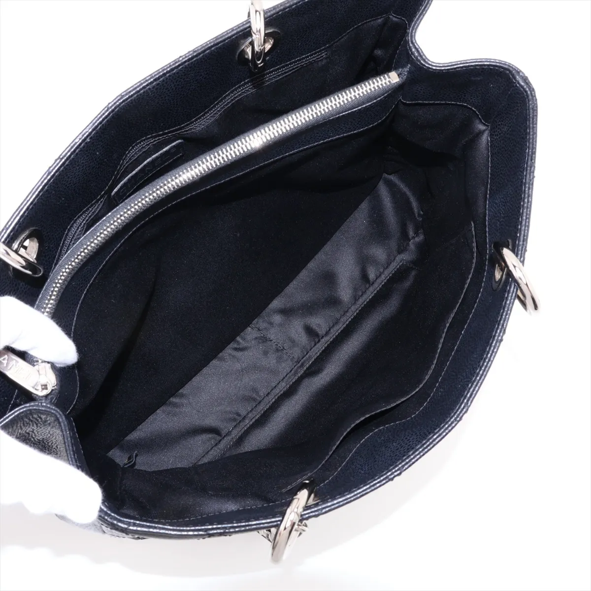 GST Caviar Skin Tote Bag, Silver, Silver Hardware, 18317858, Serial Number 18-series, A50995 — view 10