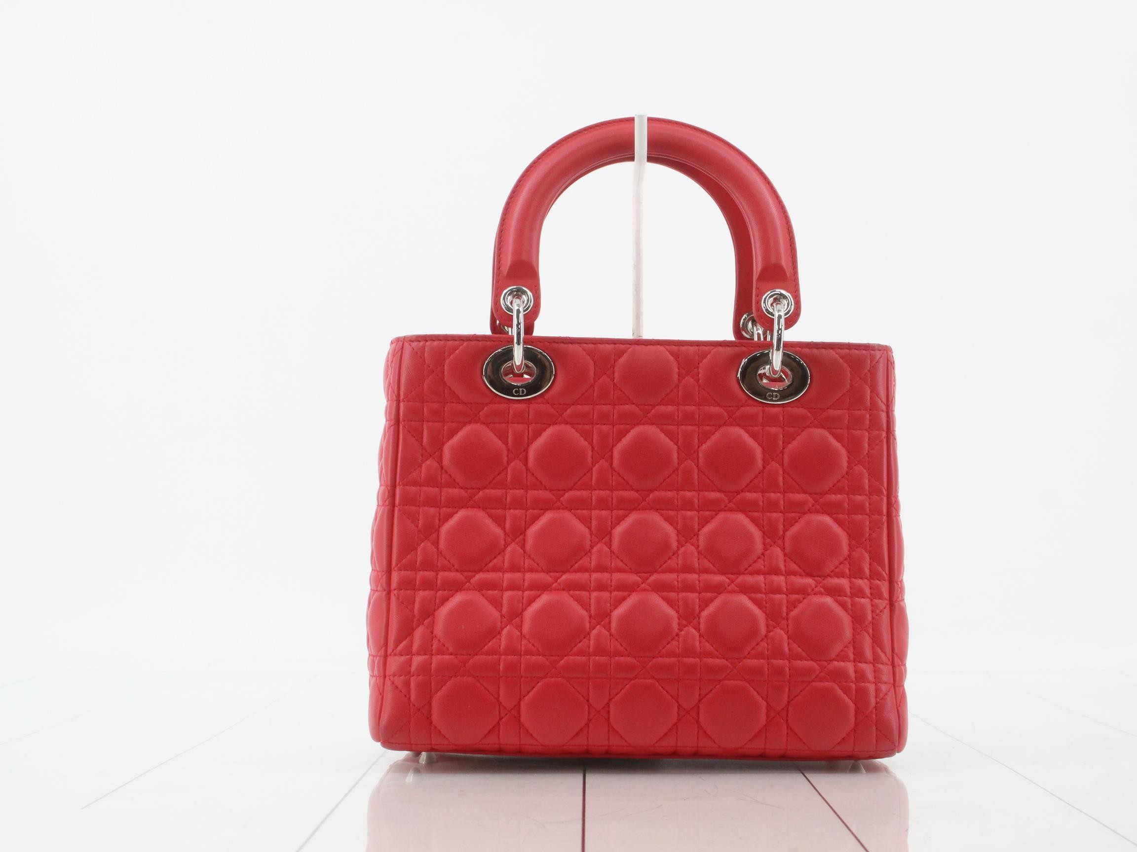 Lady Dior Canage Lamb 2-Way Handbag, Red — view 2