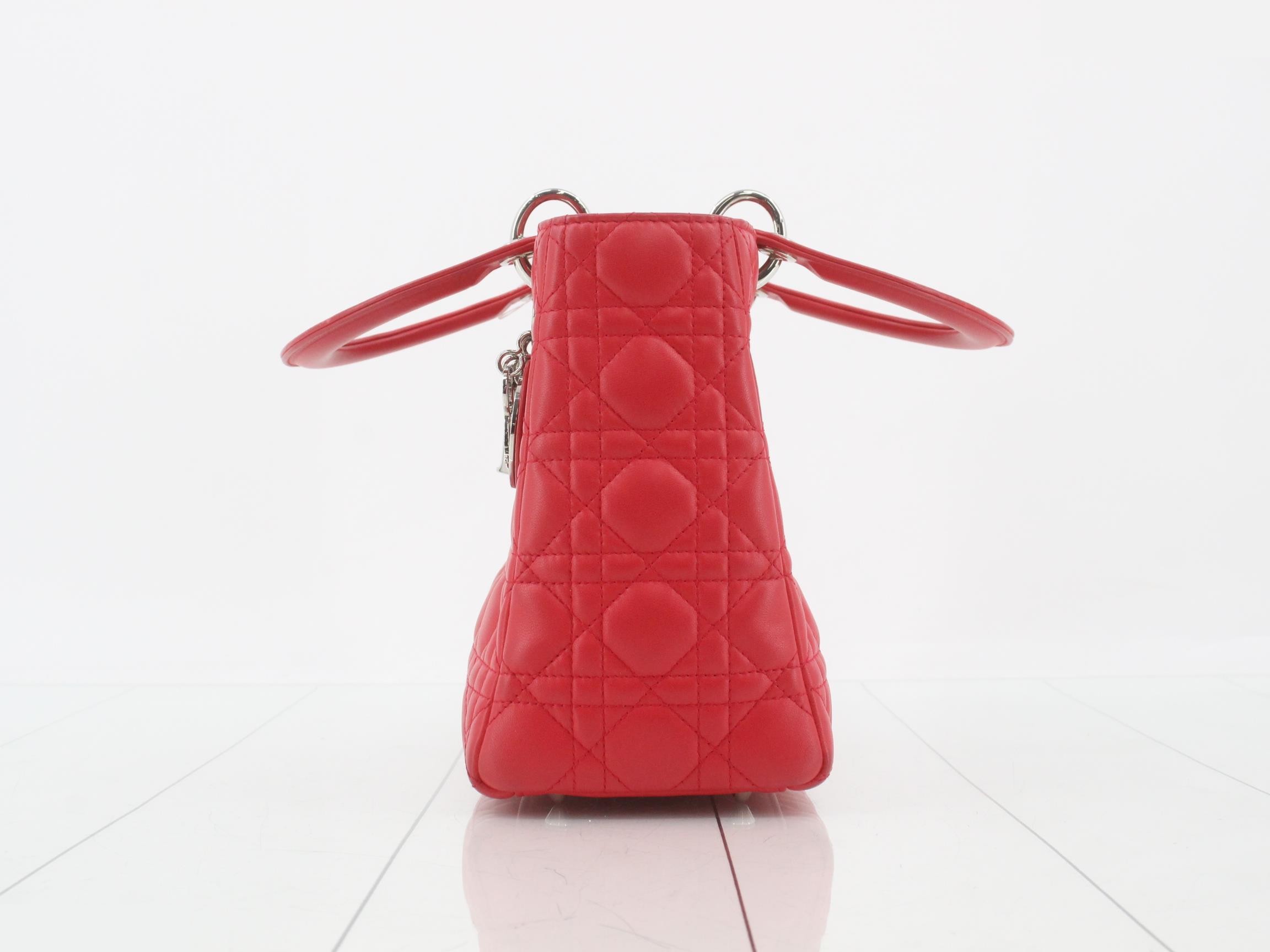 Lady Dior Canage Lamb 2-Way Handbag, Red — view 3