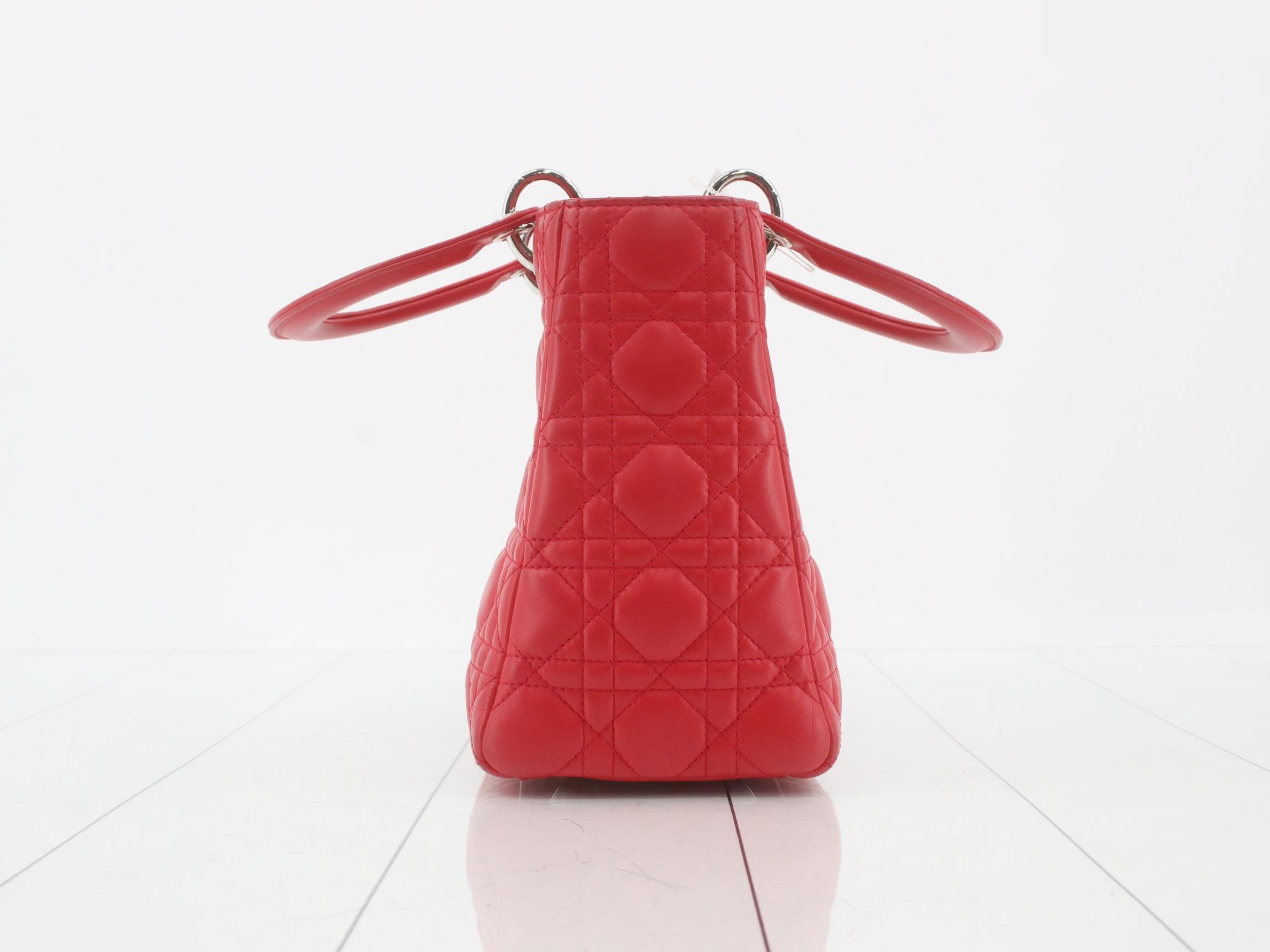 Lady Dior Canage Lamb 2-Way Handbag, Red — view 4