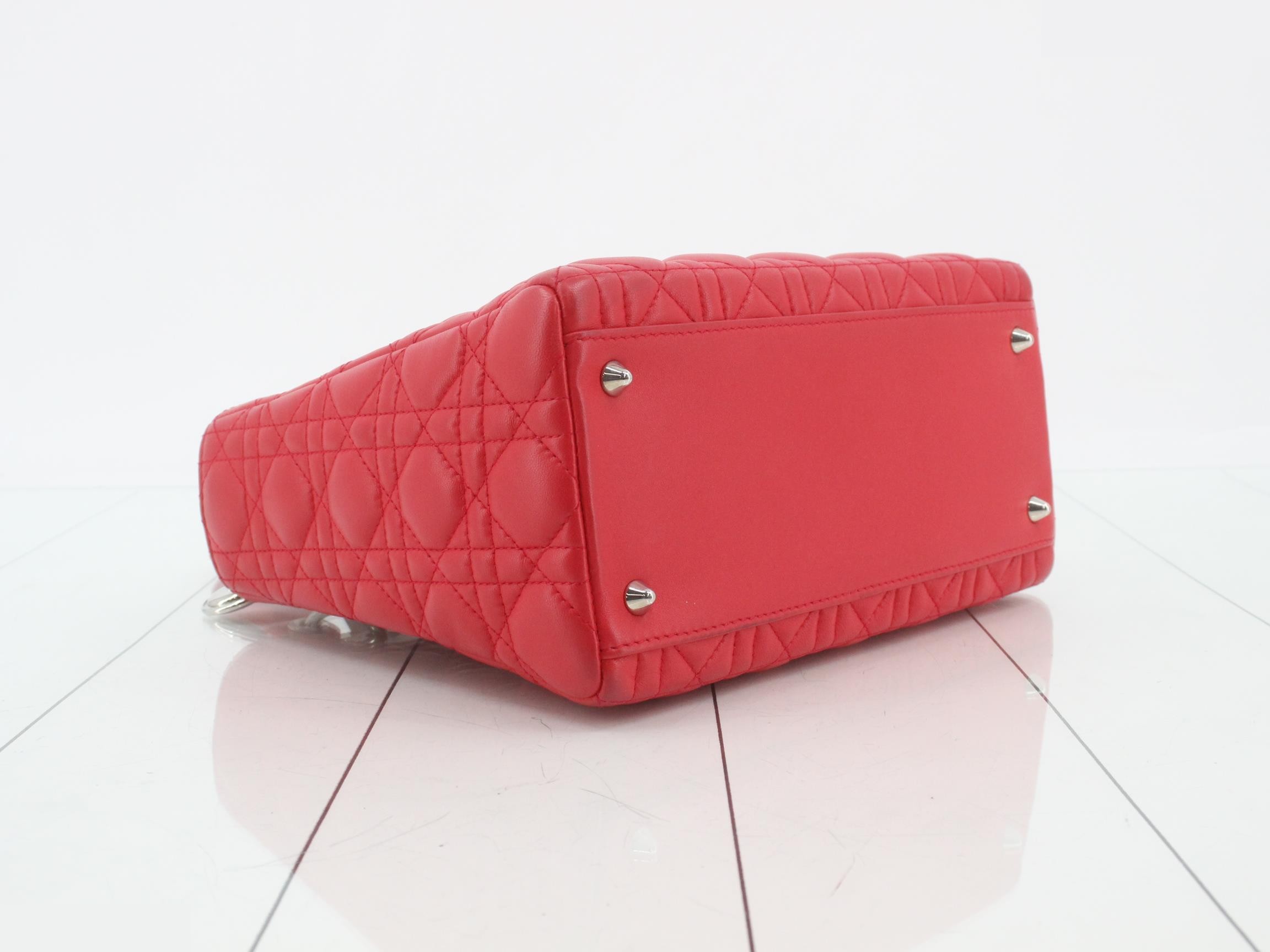 Lady Dior Canage Lamb 2-Way Handbag, Red — view 5