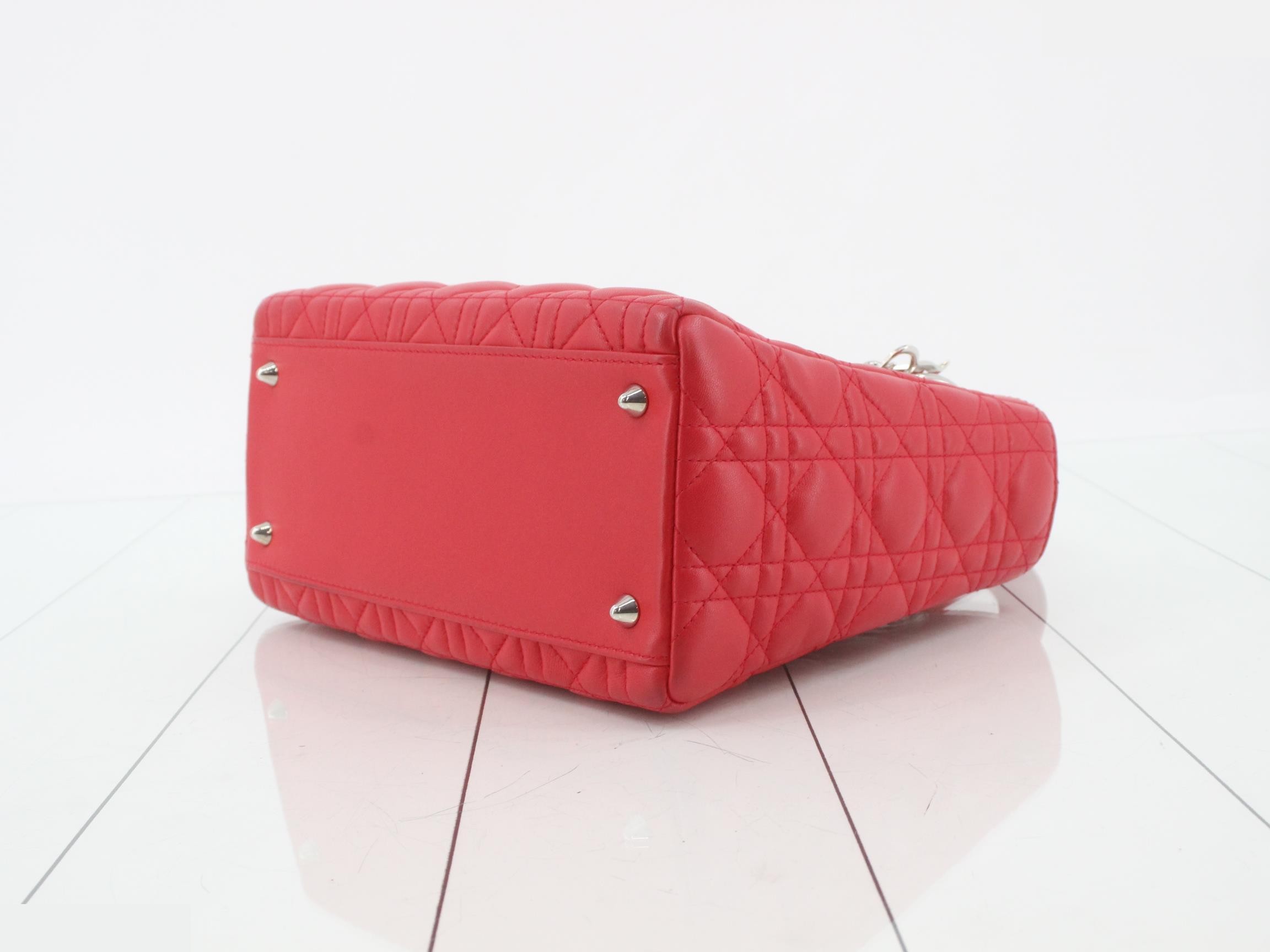 Lady Dior Canage Lamb 2-Way Handbag, Red — view 6