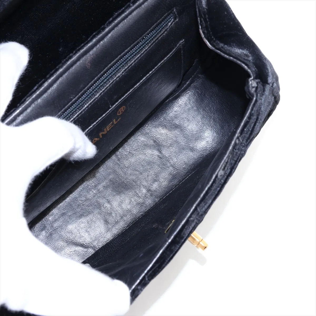 Matelassé Velour Handbag, Black with Gold Hardware, Item No. 2999250 (Serial Number 2) — view 7