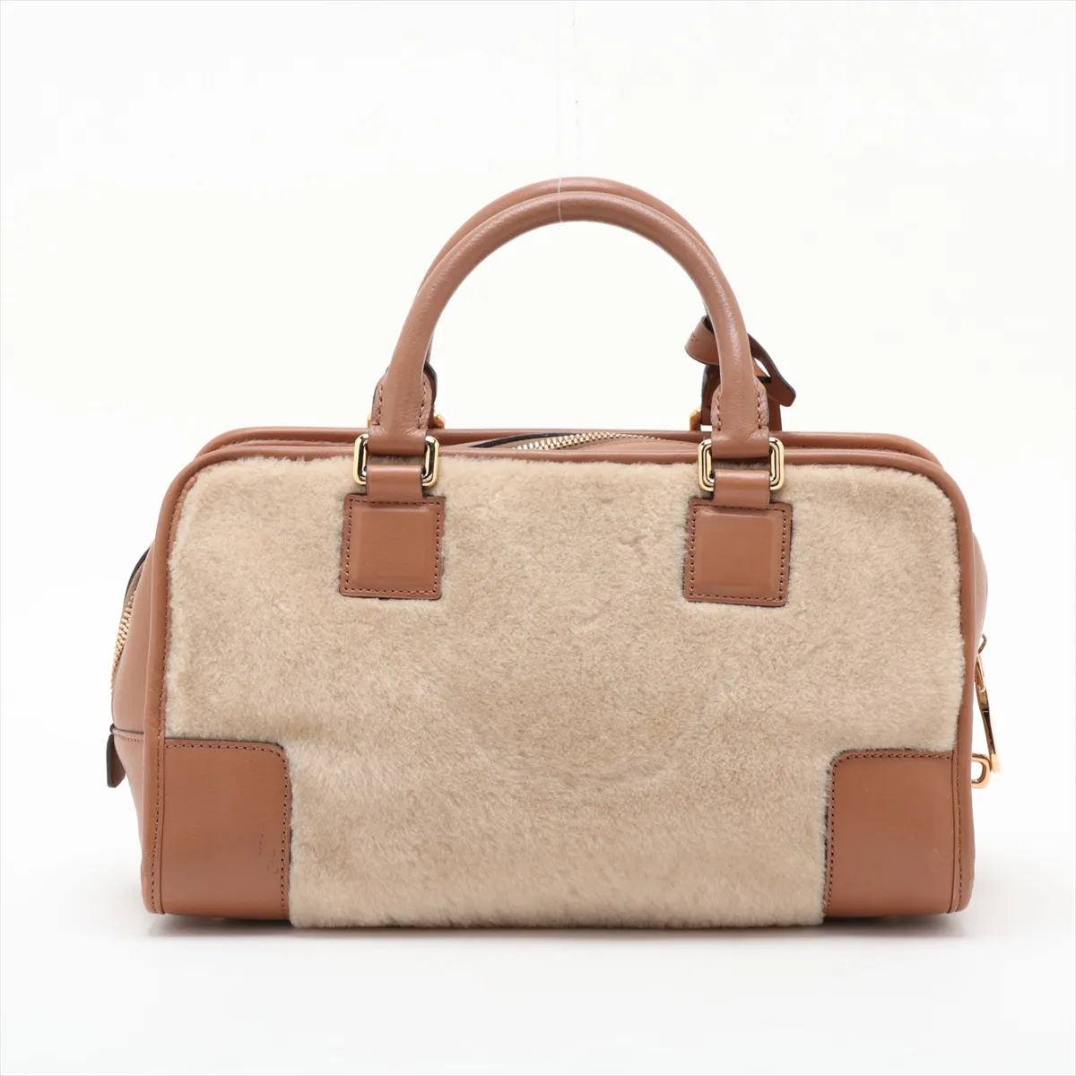 Amazona 28 Shearling and Leather Handbag, Beige x Brown — view 2