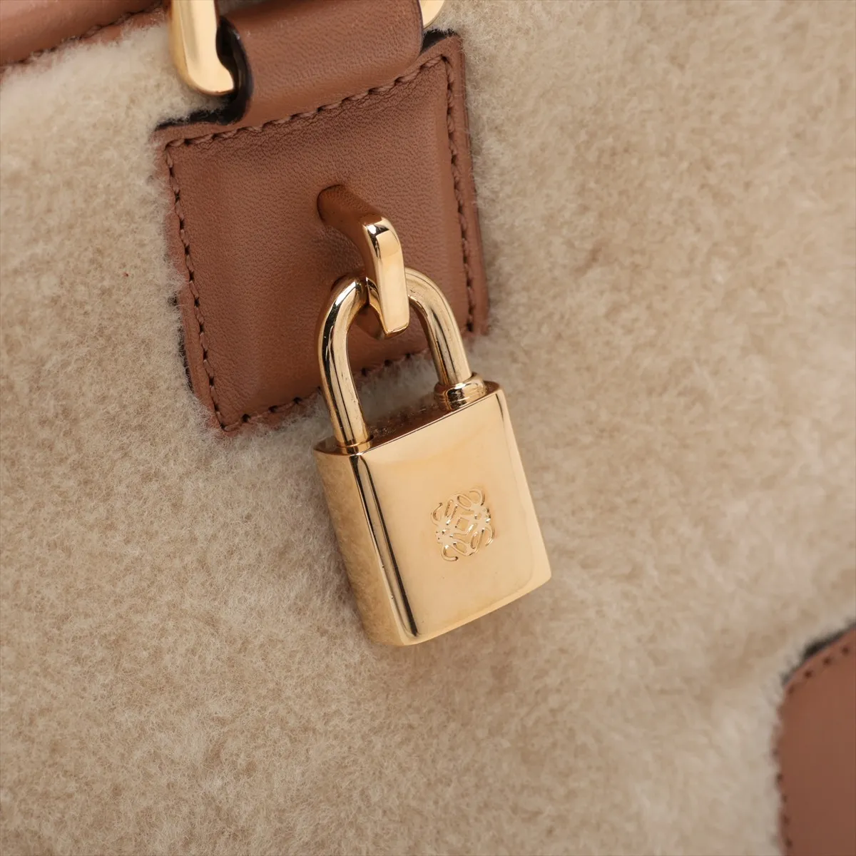 Amazona 28 Shearling and Leather Handbag, Beige x Brown — view 13