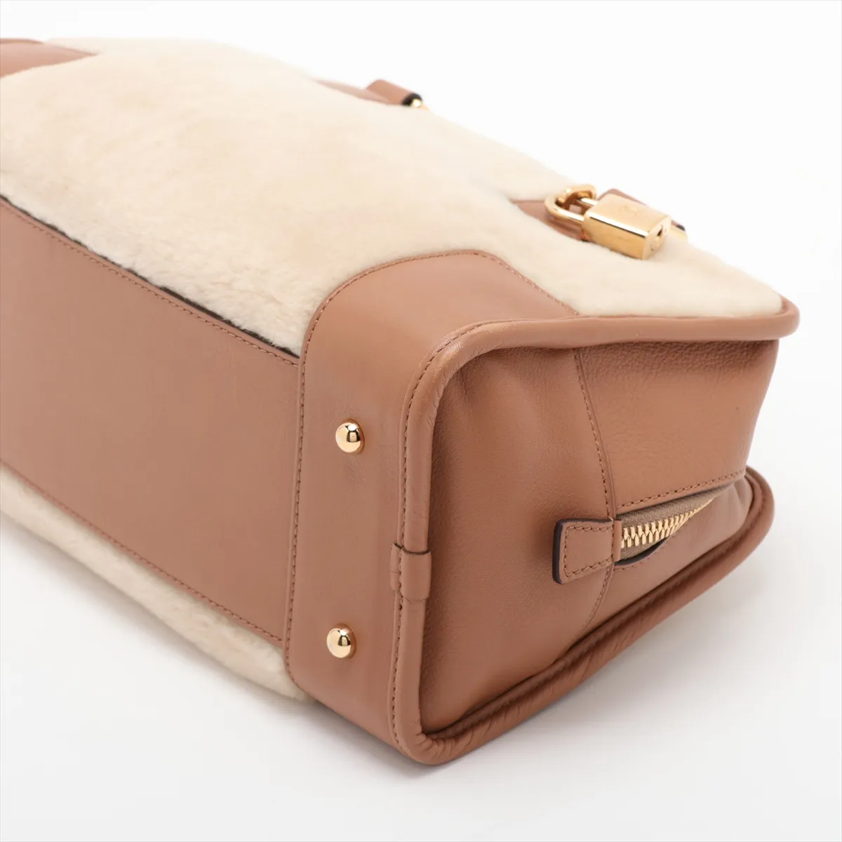 Amazona 28 Shearling and Leather Handbag, Beige x Brown — view 3