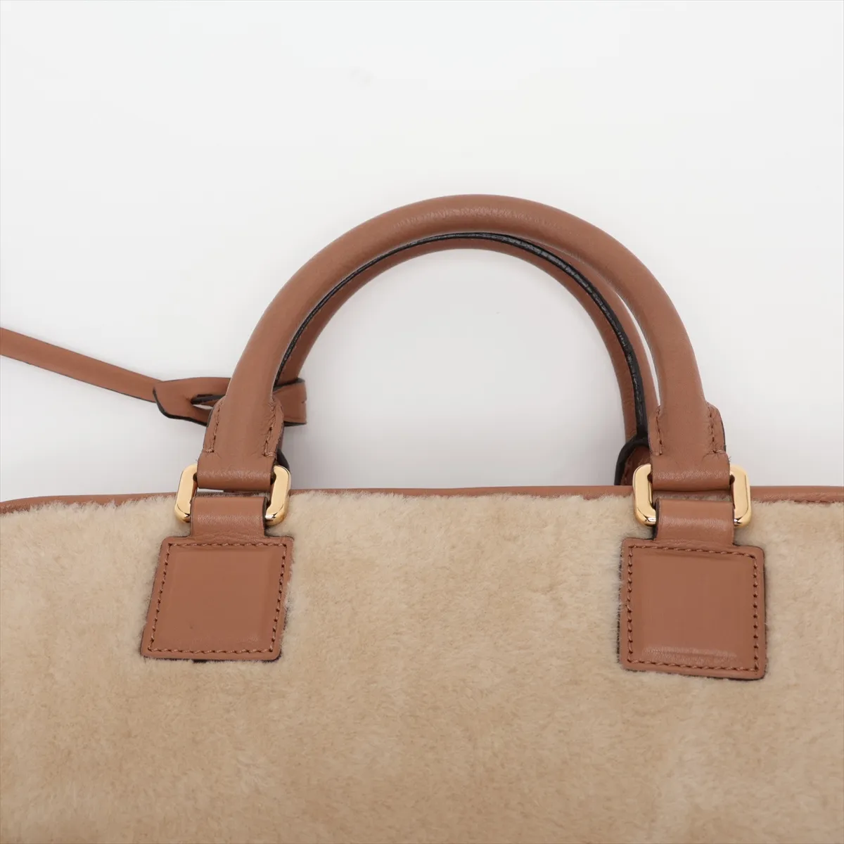 Amazona 28 Shearling and Leather Handbag, Beige x Brown — view 6